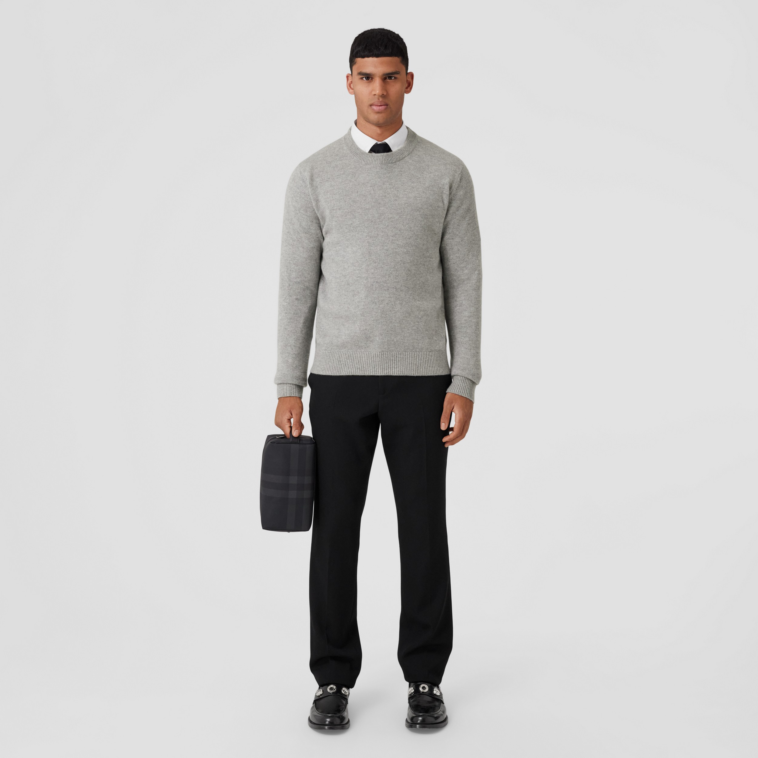 Monogram Motif Cashmere Sweater in Light Grey Melange - Men | Burberry® Official - 1