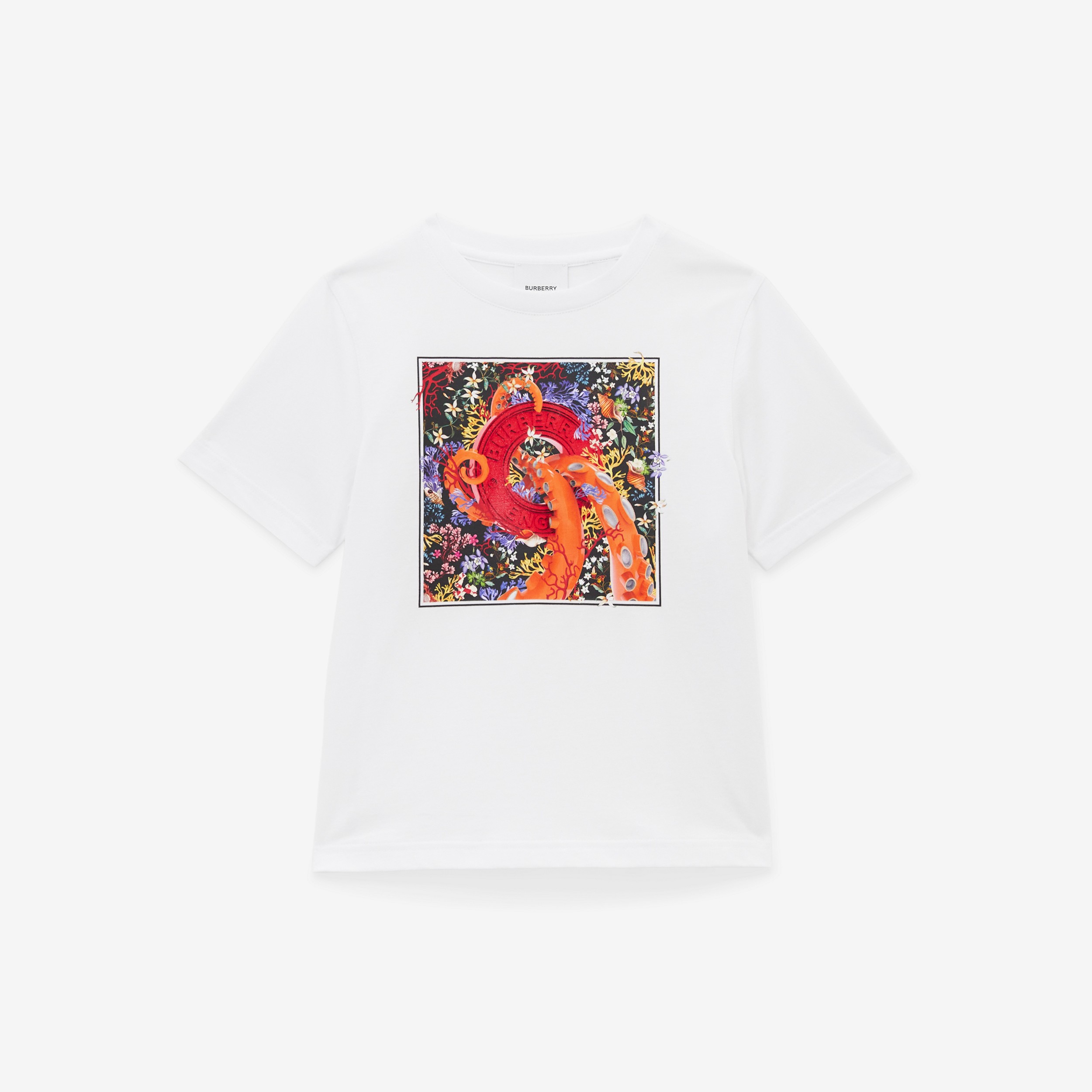 Coral Logo Graphic Cotton T-shirt in White | Burberry® Official - 1