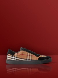 Birch Brown Check Cotton and Suede Sneakers