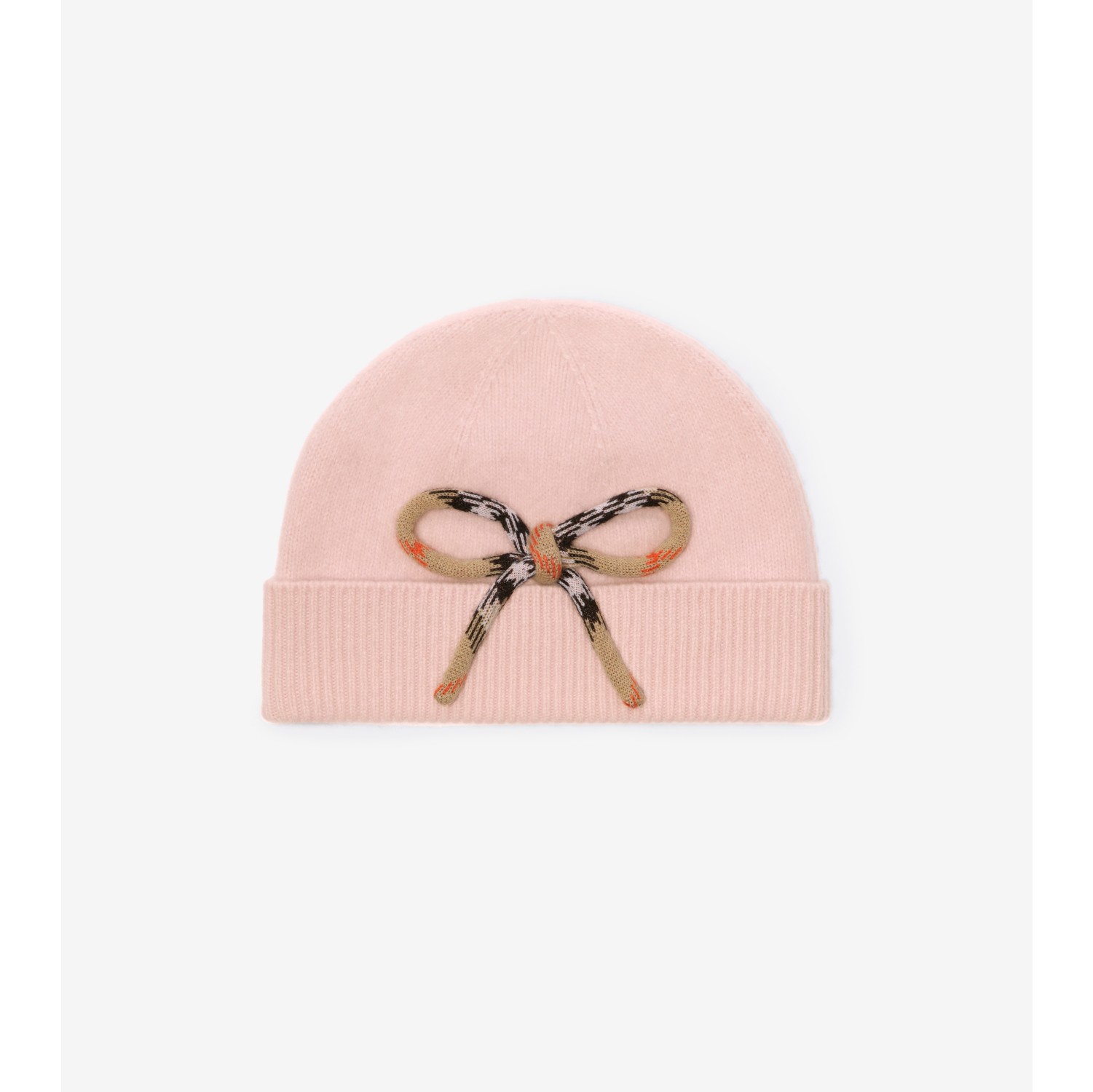 Woll-Kaschmir-Beanie mit Check-Schleife