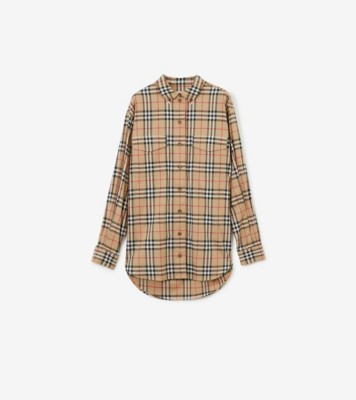 チェック ストレッチコットン シャツ (アーカイブベージュ) - ウィメンズ, コットン | Burberry®公式サイト