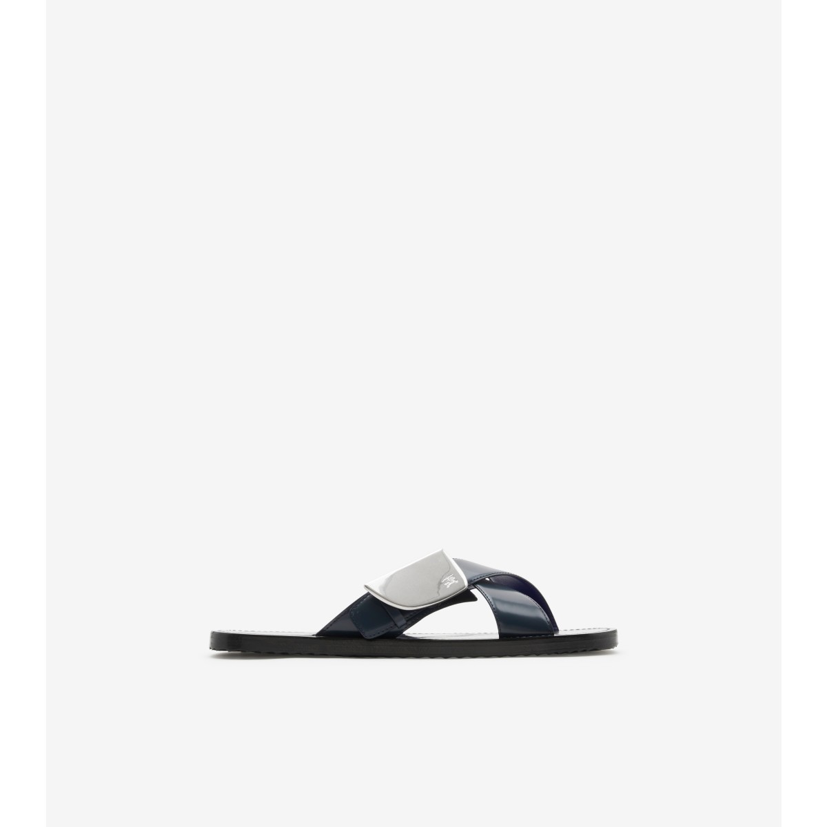 Burberry Stripe Shield Ekd Leather Sandals In Lake