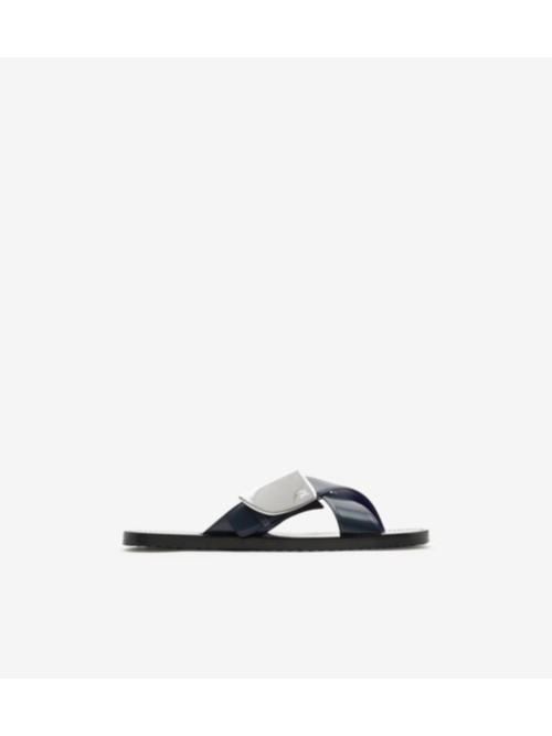 Burberry Leather Strip Shield Slides In Lake