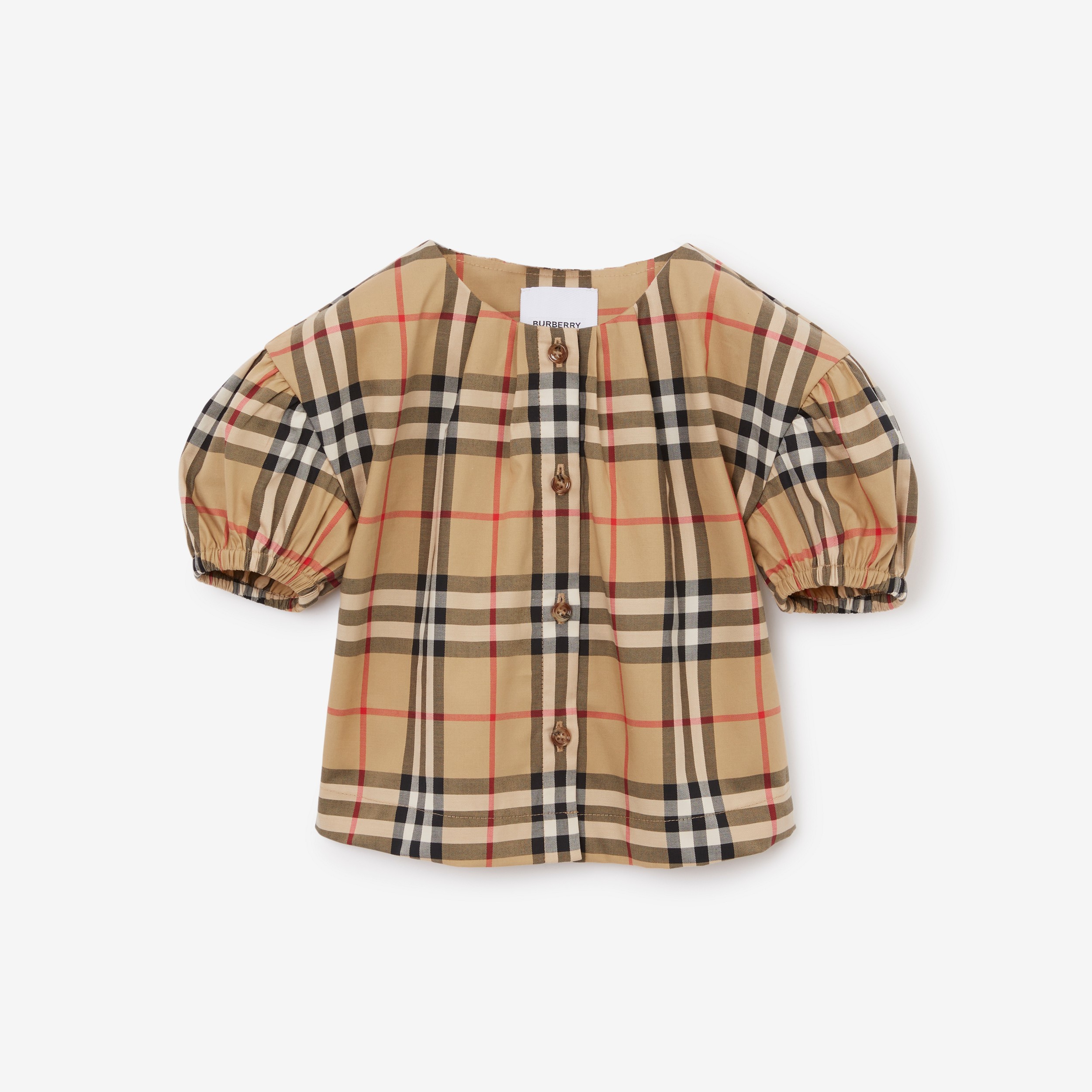 Blusa en sarga de algodón elástico Check (Beige Vintage) - Niños | Burberry® oficial - 1