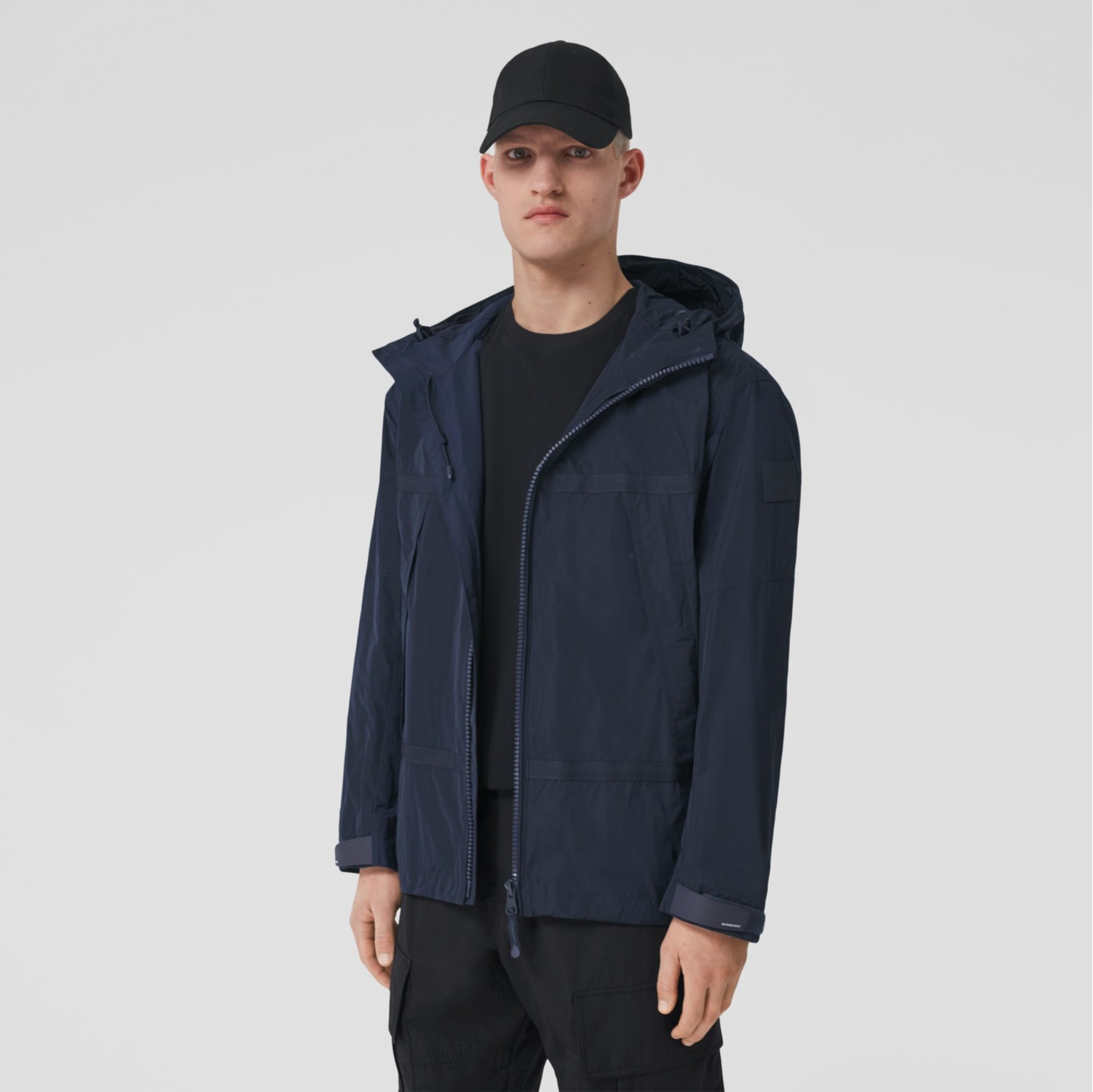 Logo Appliqué Lightweight Hooded Jacket in Ink - Men | Burberry® Official