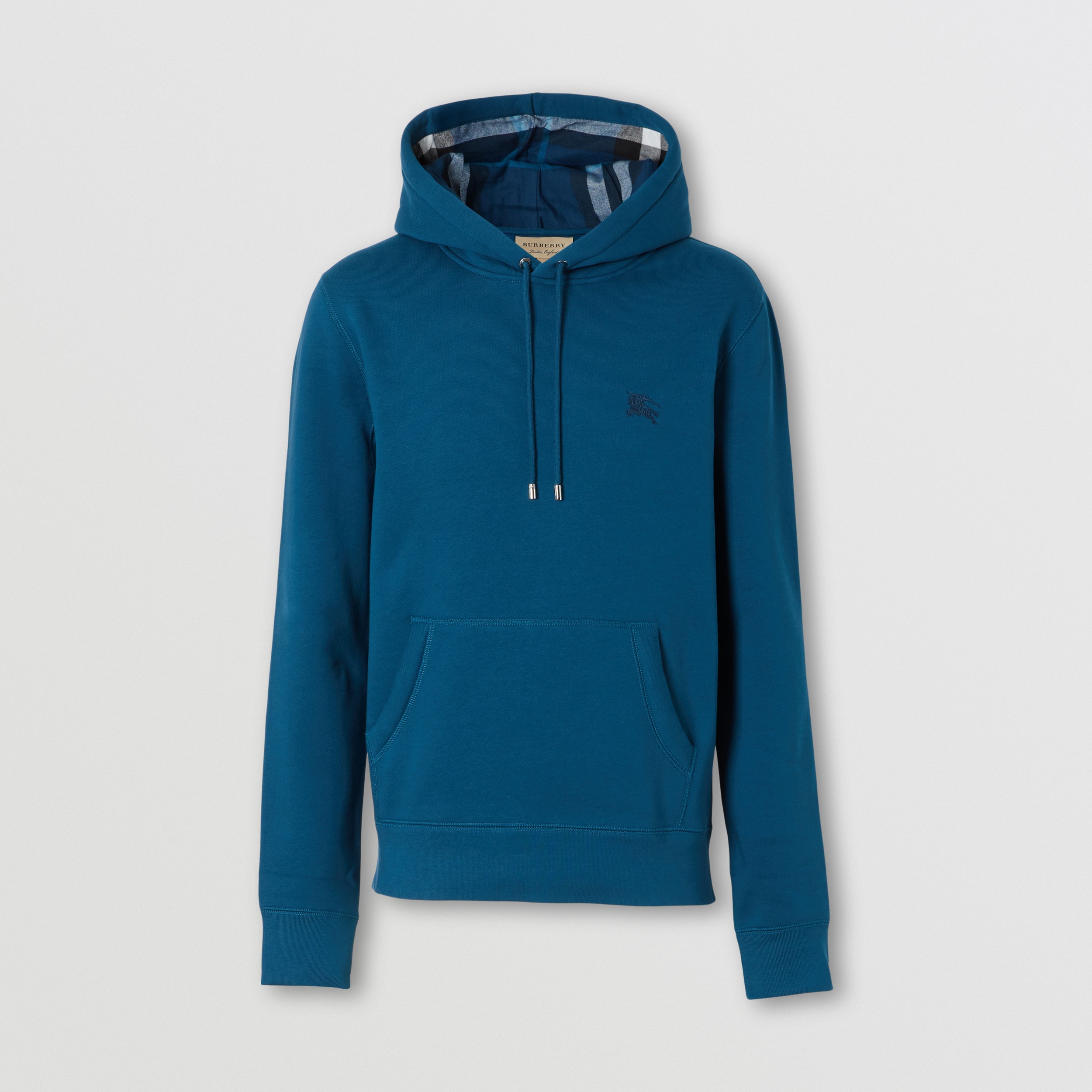 Embroidered EKD Cotton Blend Hoodie in Mineral Blue - Burberry