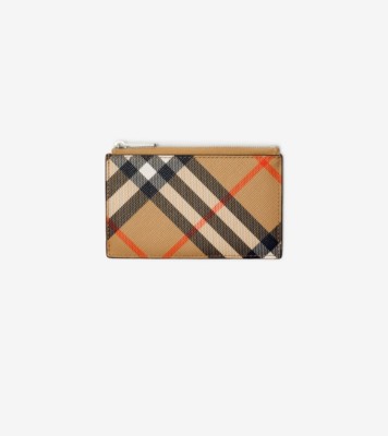 Check Zip Card Case in Sand - Men, Canvas | Burberry® Official