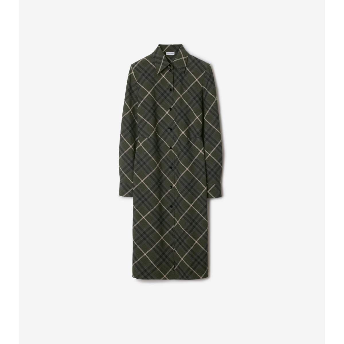 Shop Burberry Check Wool Blend Shirt Dress In Marsh