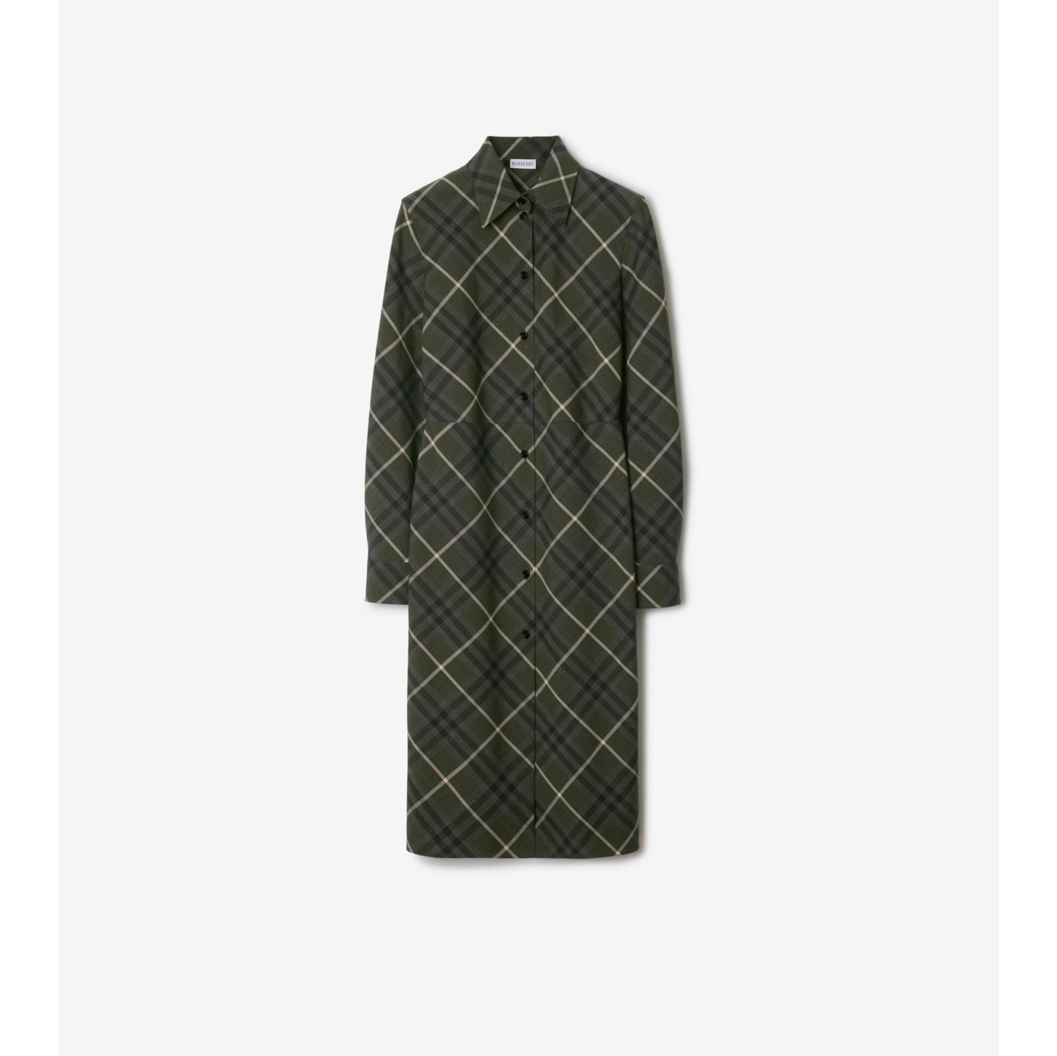 Check Wool Blend Shirt Dress in Marsh Women Nylon Burberry Official