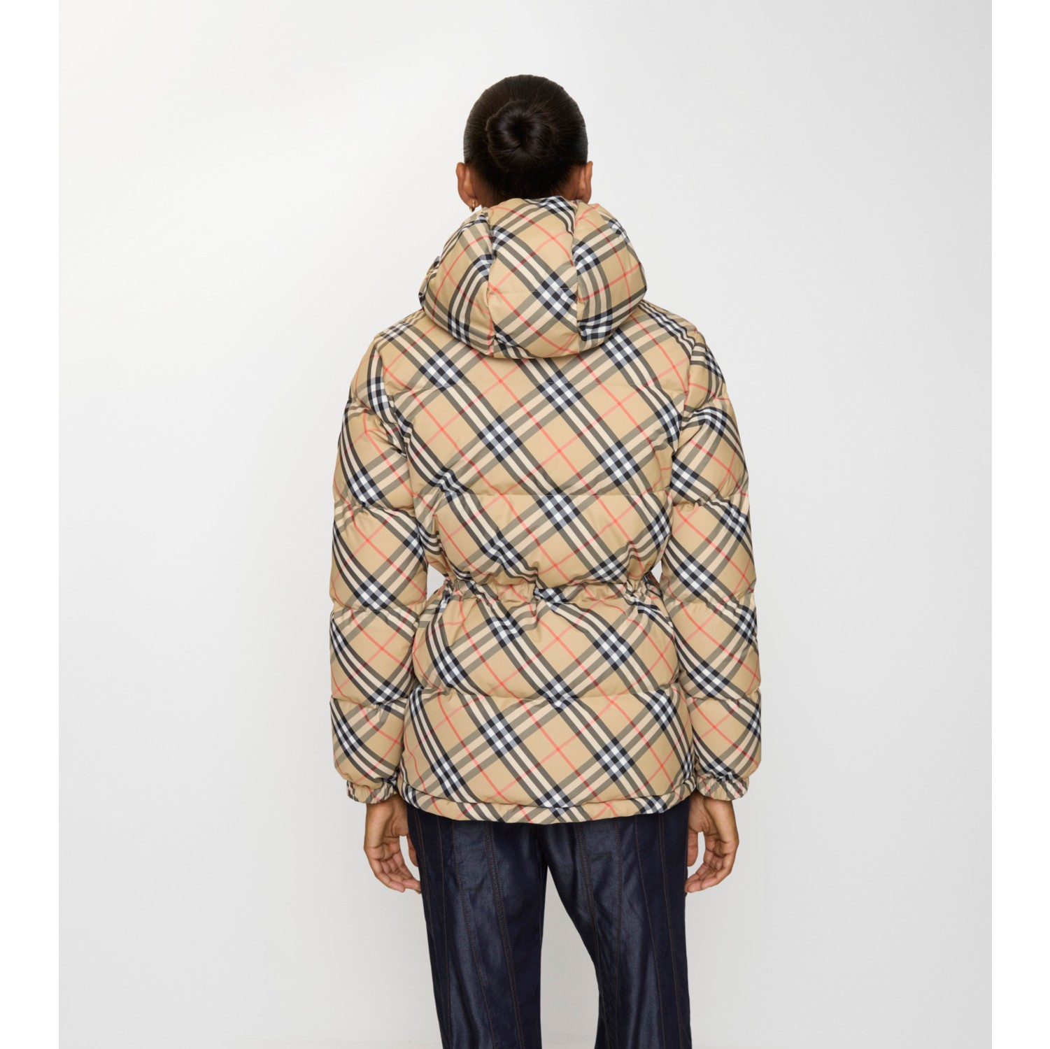 Check Nylon Hooded Puffer Jacket in Sand - Women | Burberry® Official