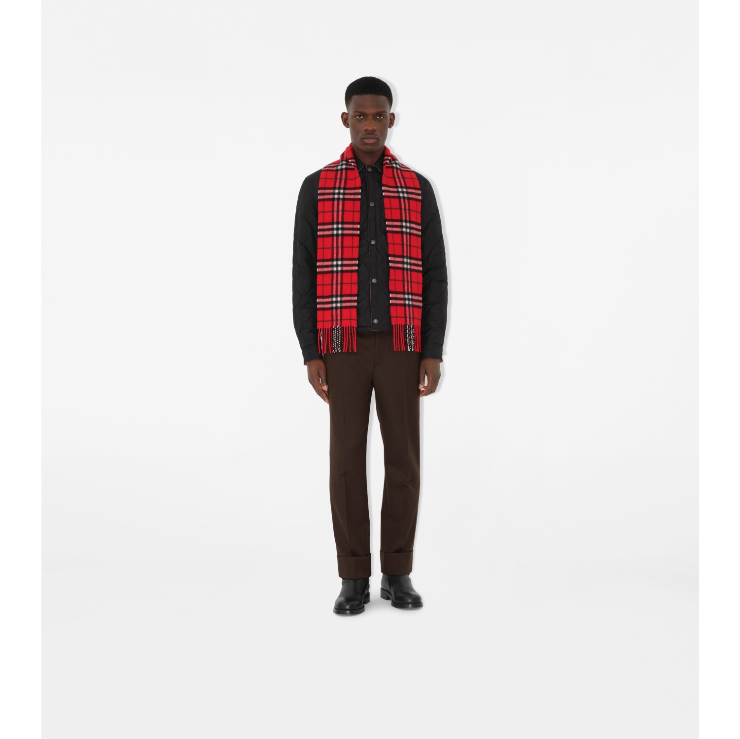 Narrow Check Cashmere Scarf