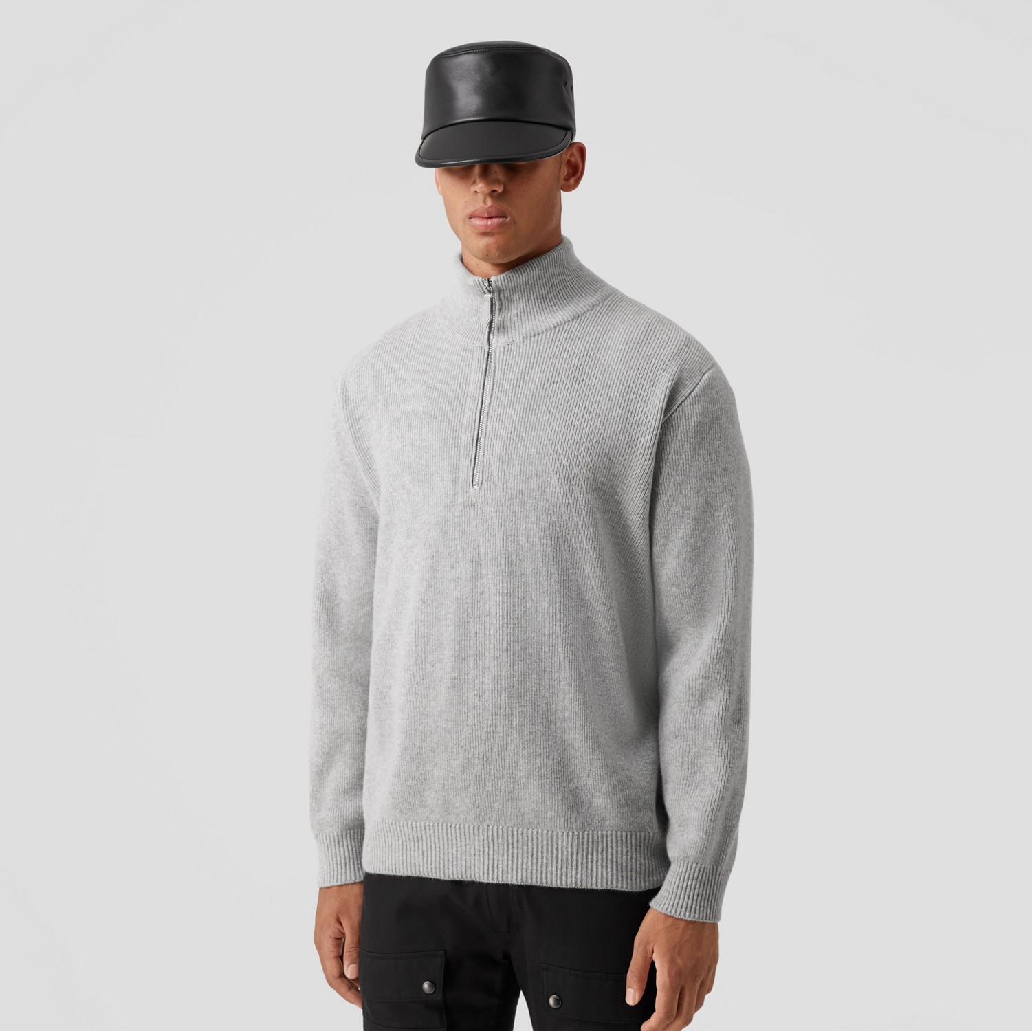 Monogram Motif Cashmere Funnel Neck Sweater in Light Pewter Melange - Men | Burberry® Official