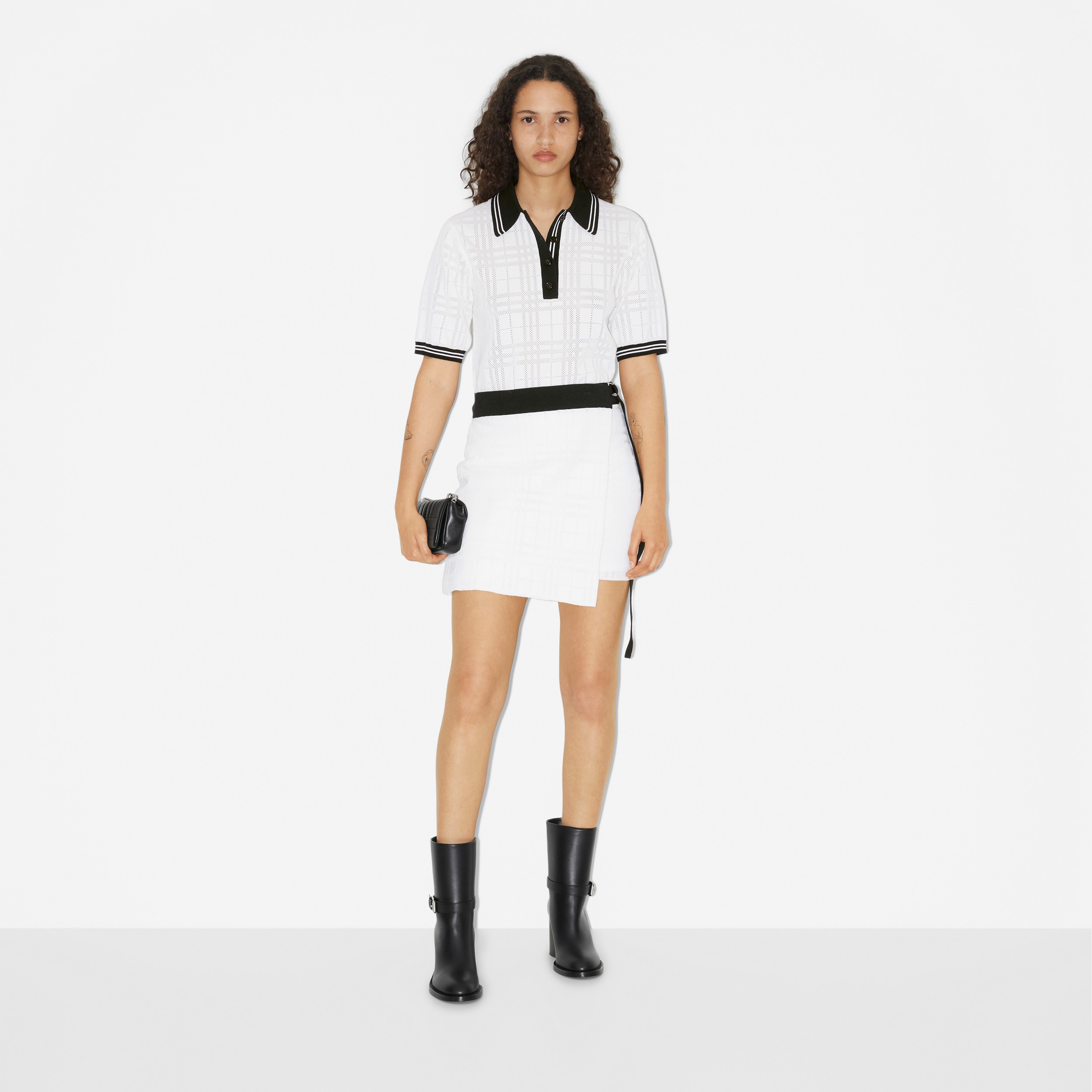 Check Technical Cotton Polo Shirt in White - Women | Burberry® Official - 2