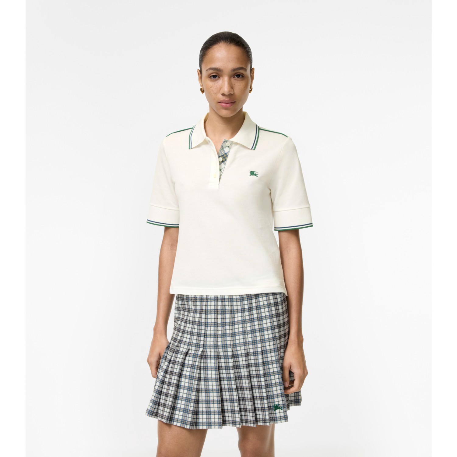 Cropped-Poloshirt aus Baumwollpiqué mit Check