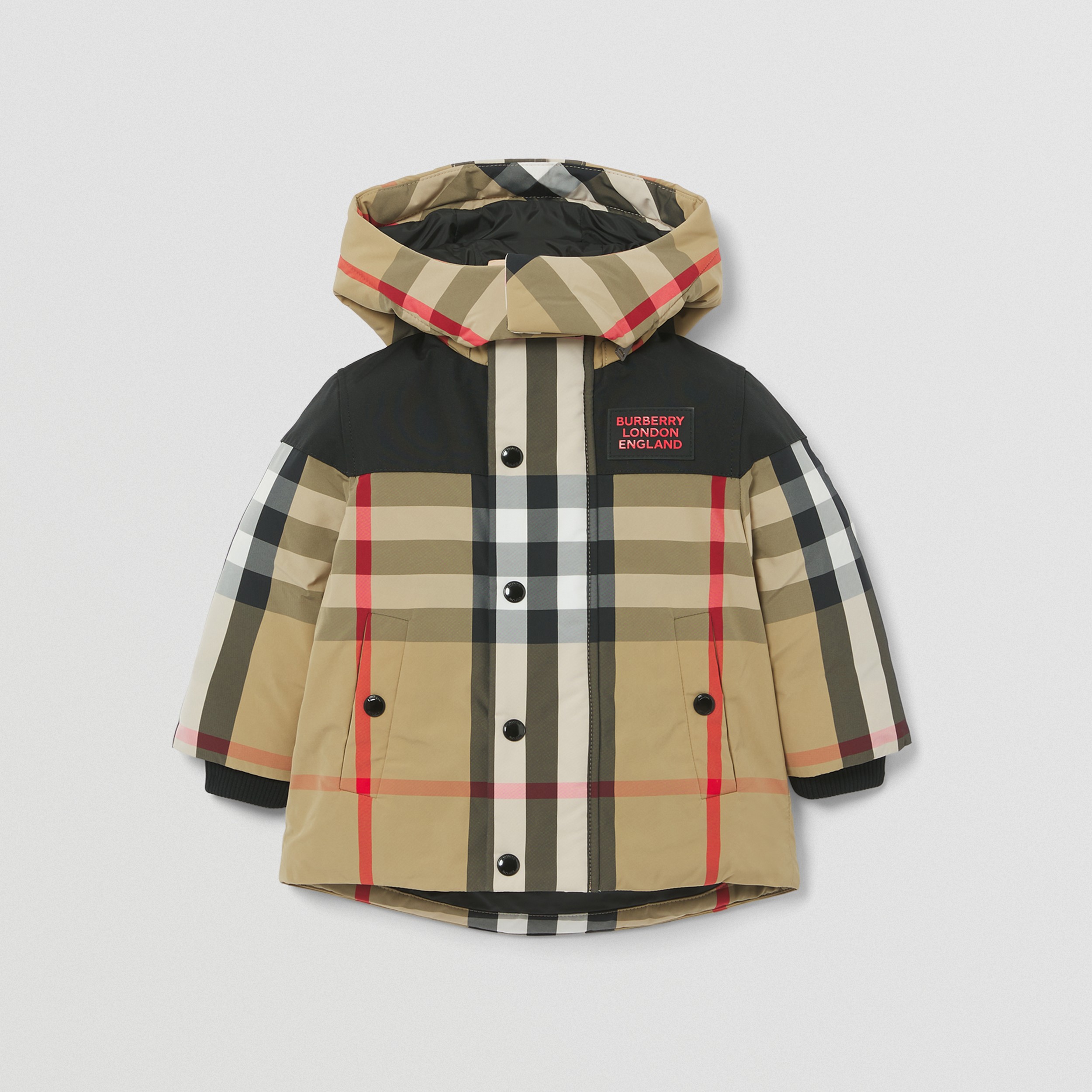 Detachable Hood Check Nylon Jacket in Archive Beige - Children | Burberry® Official - 1