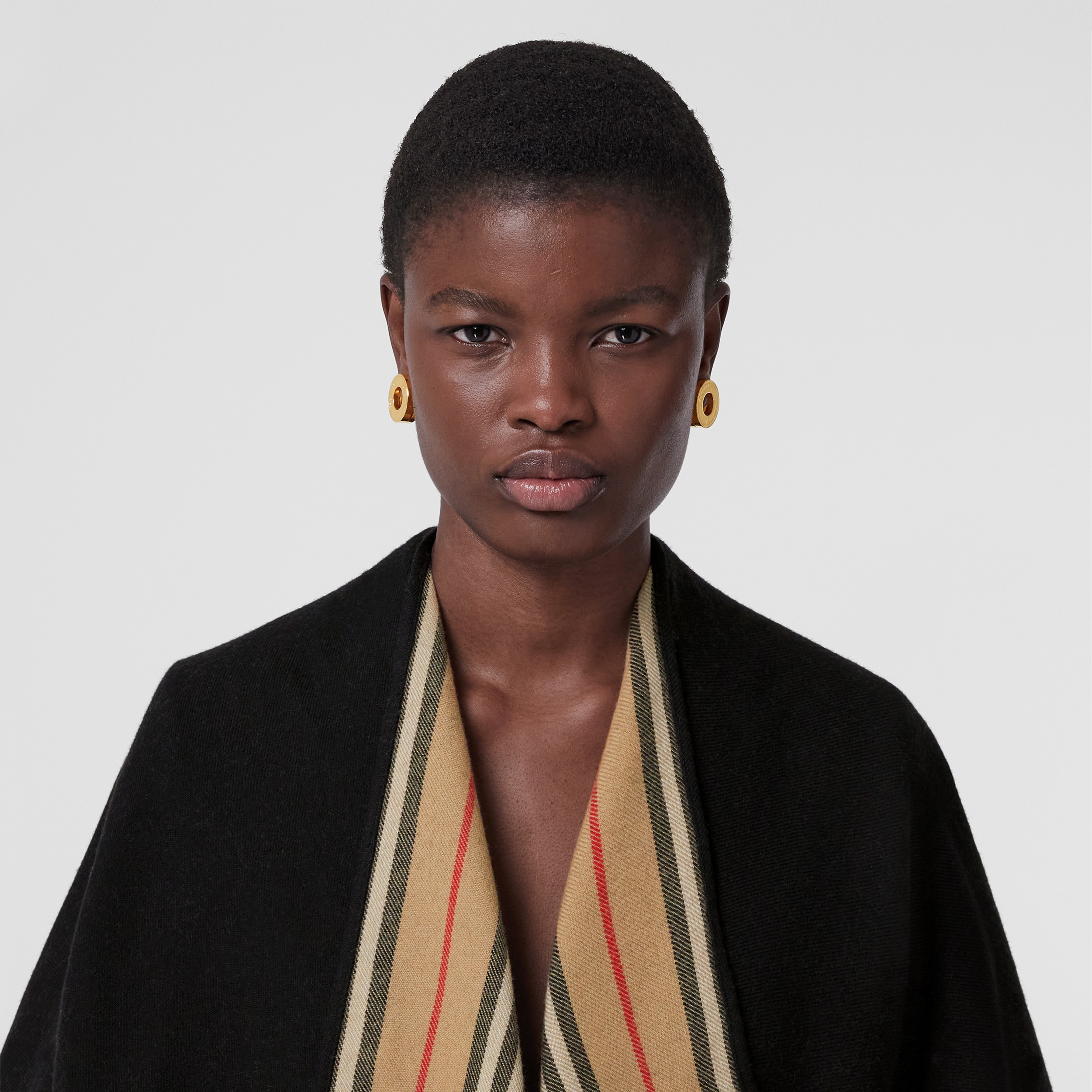 Reversible Icon Stripe Wool Cape in Black - Women | Burberry® Official - 2