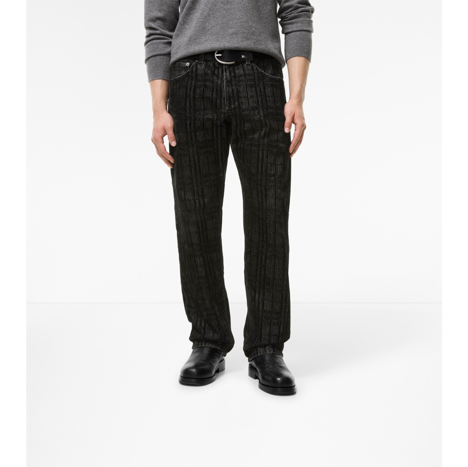 Check Flocked Straight Jeans