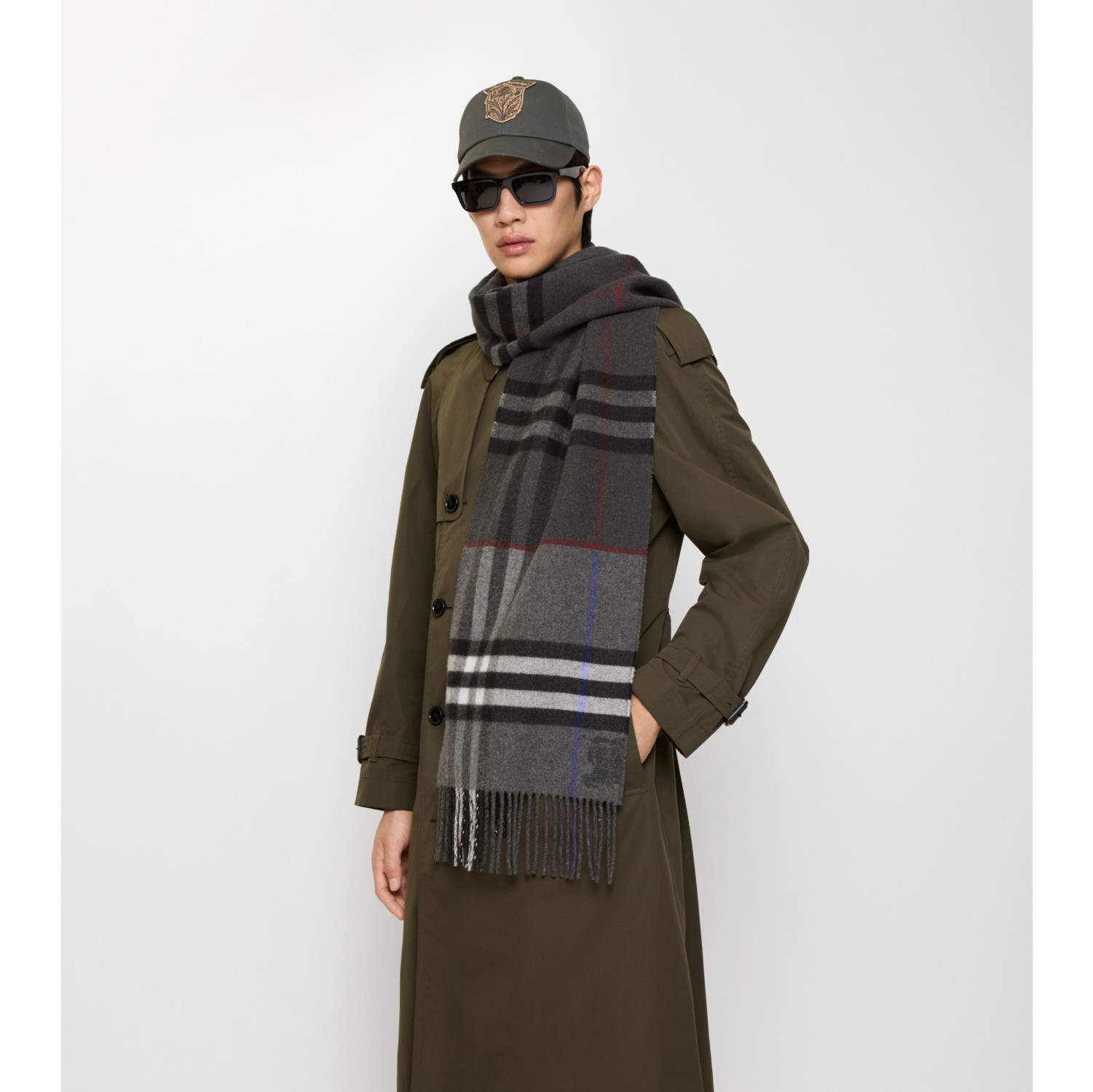 Contrast Check Cashmere Scarf