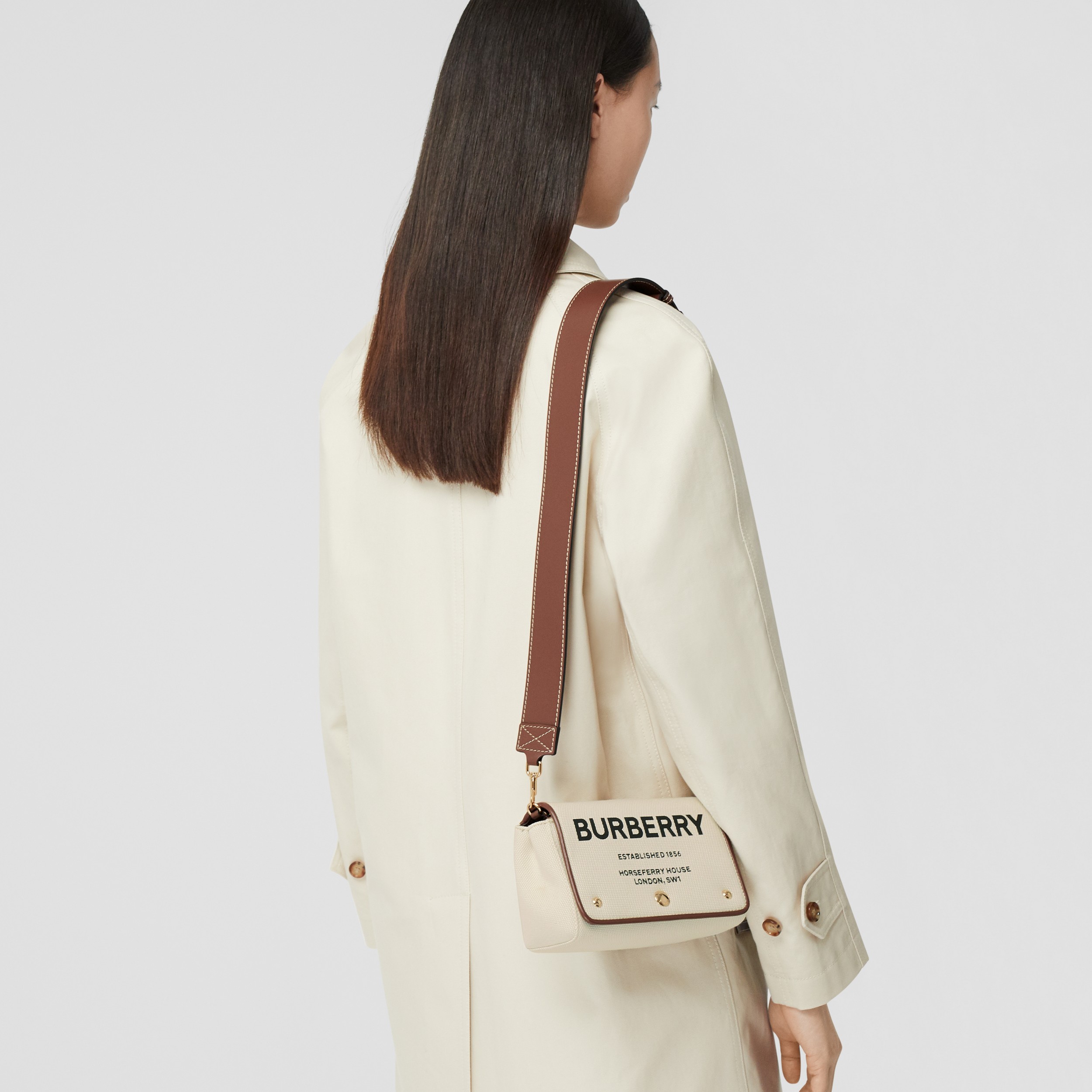 Small Horseferry Print Cotton Canvas Crossbody Bag in Natural/tan - Women | Burberry® Official - 3