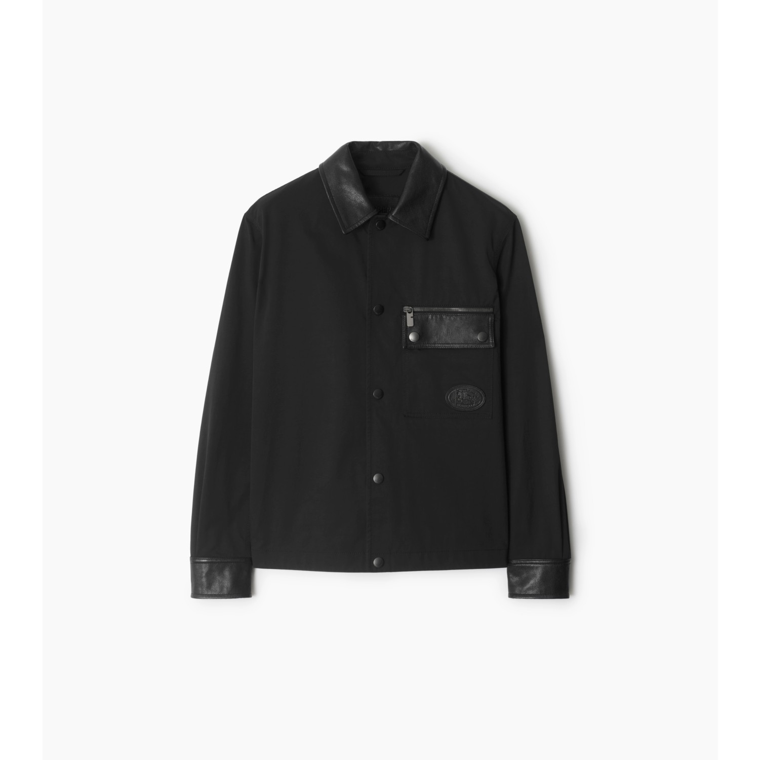 Sobrecamisa en nailon y algodón con detalles en piel