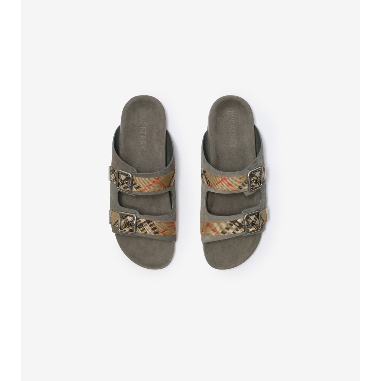Check Suede Urchin Sandals in Chino grey - Men | Burberry® Official