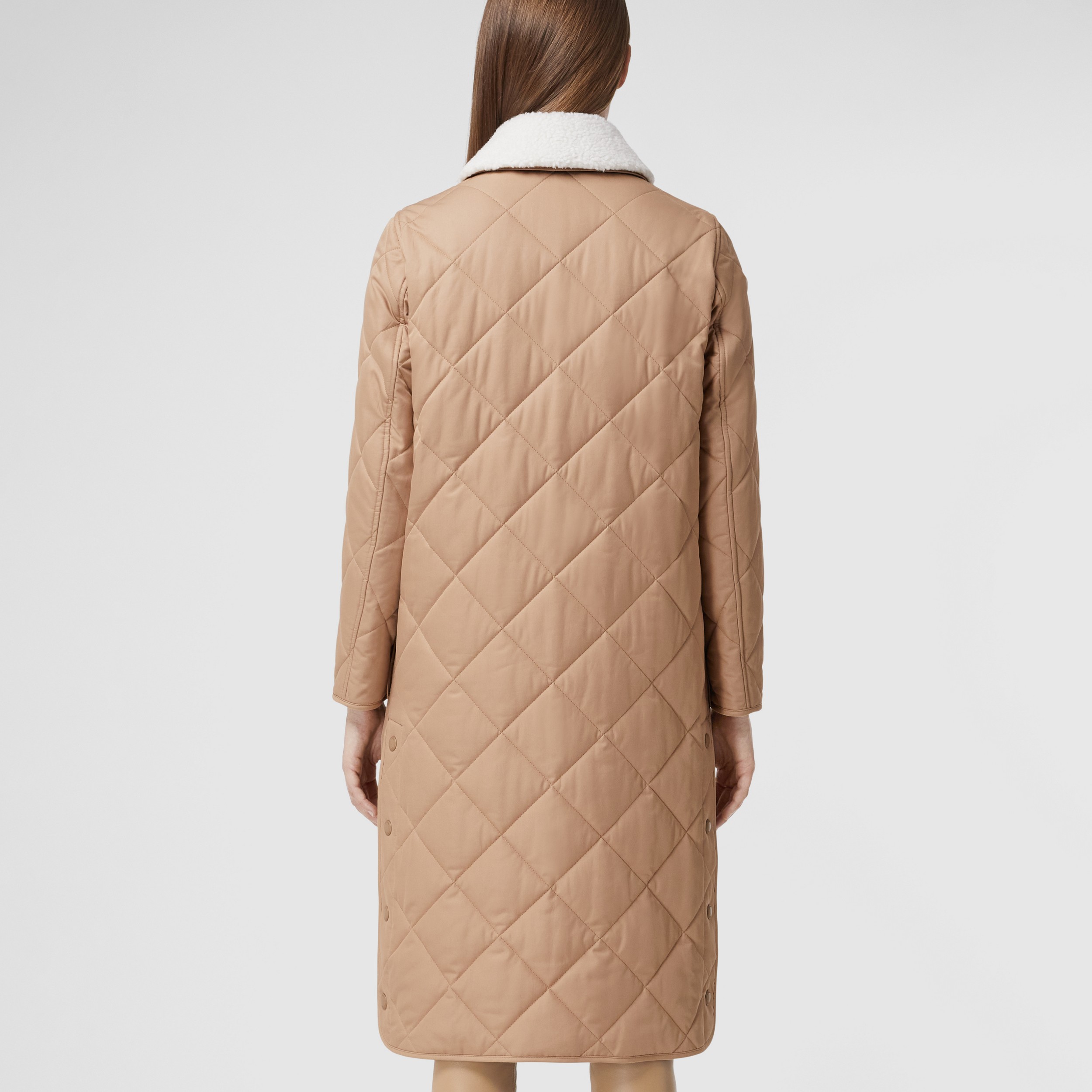 Detachable Collar Quilted Cotton Gabardine Coat in Camel - Women | Burberry® Official - 3