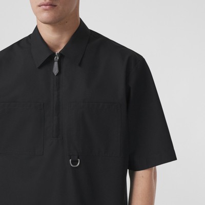 D-ring Detail Short-sleeve Cotton Gabardine Shirt in Black - Men |  Burberry® Official