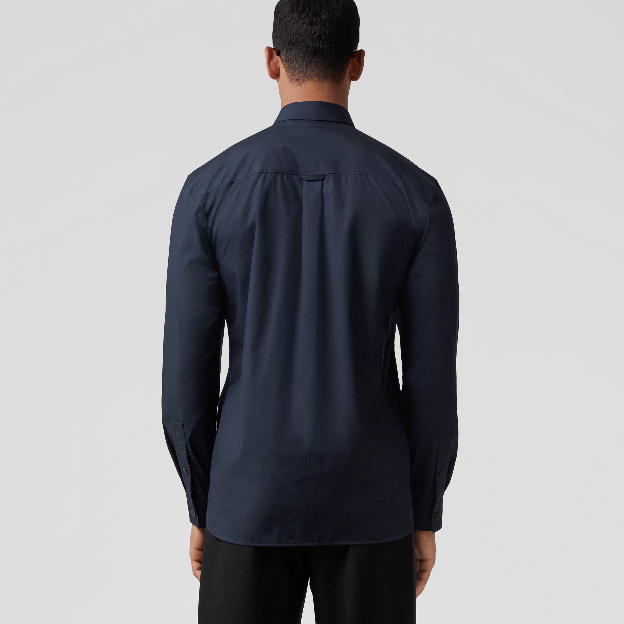 Embroidered Oak Leaf Crest Stretch Cotton Shirt in Dark Charcoal Blue - Men | Burberry® Official - 3