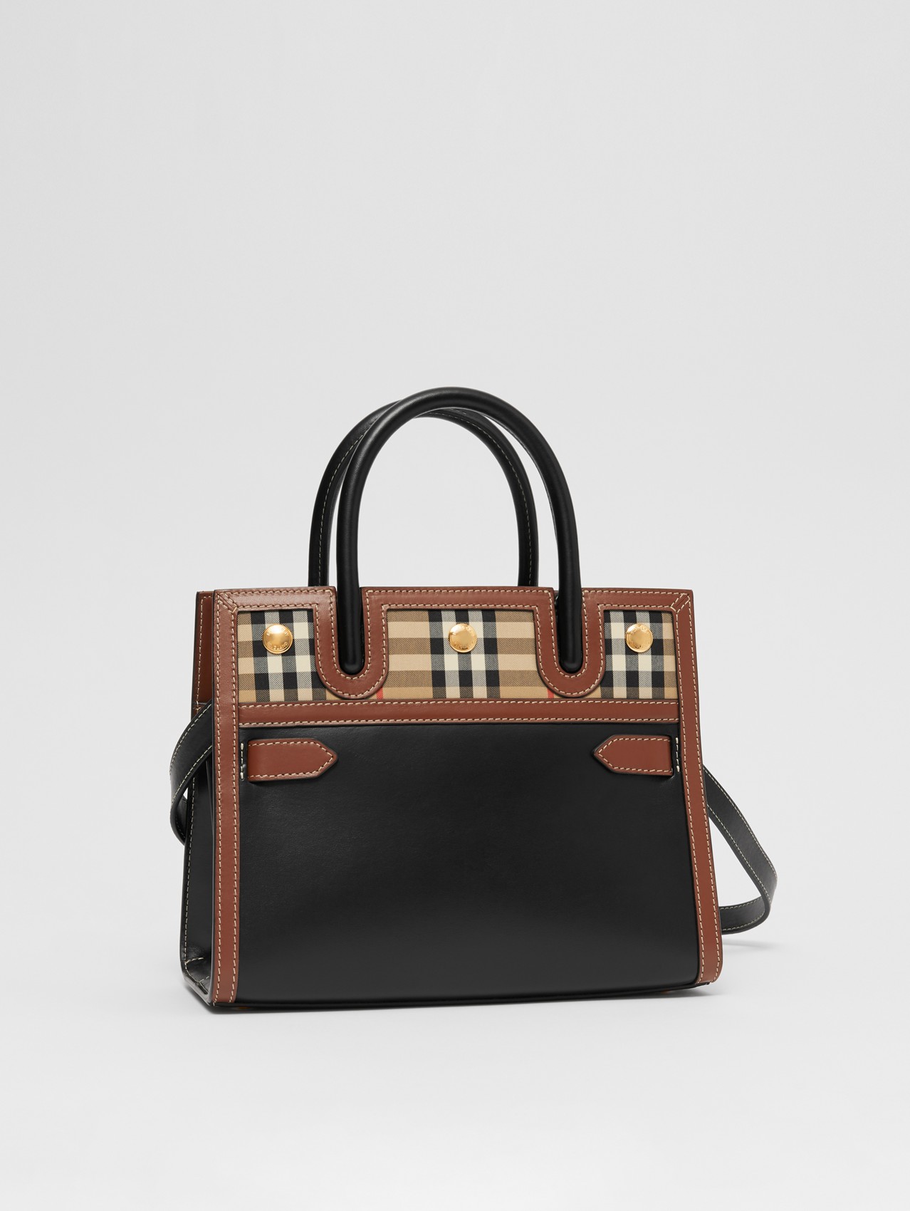 Mini Leather and Vintage Check Two-handle Title Bag in Black