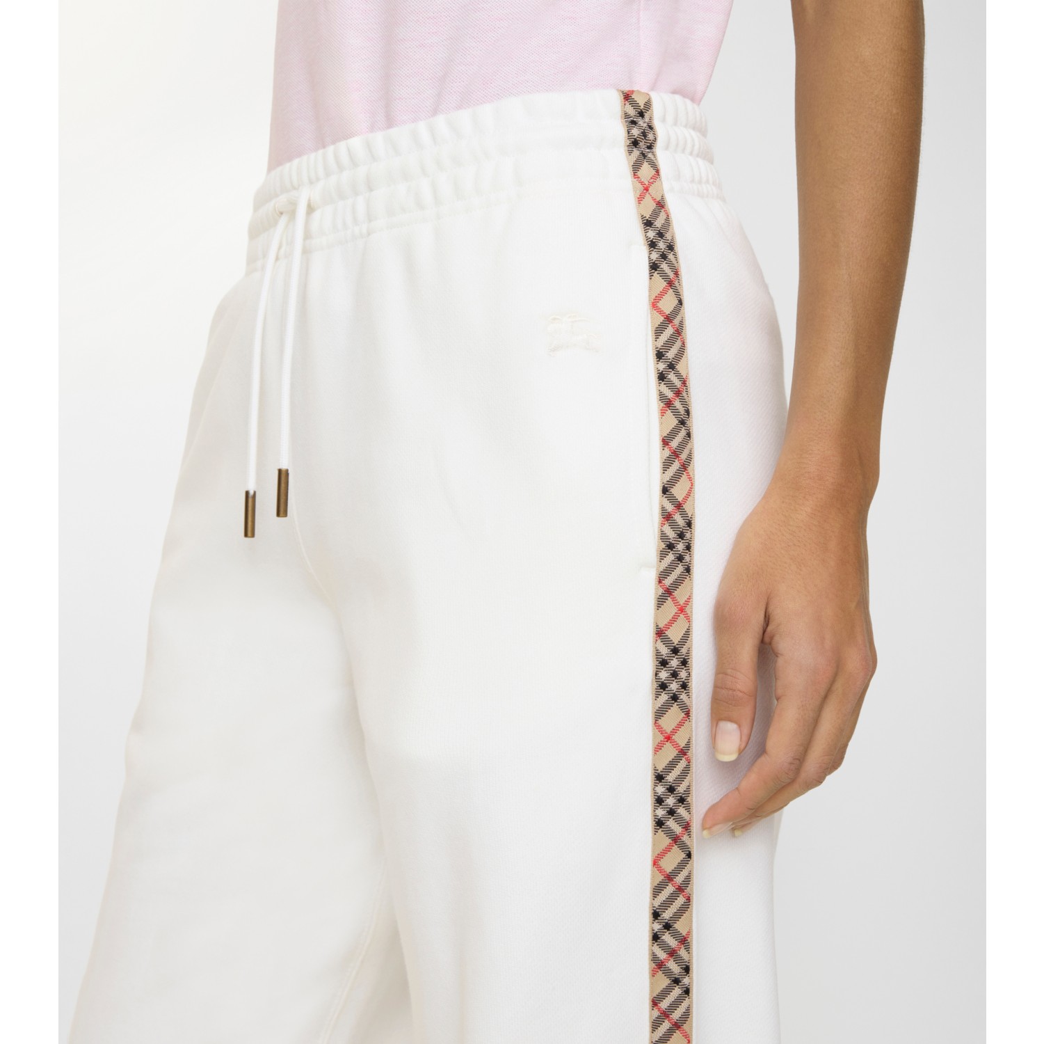 Check Trim Cotton Track Pants in Chalk white - Women | Burberry® Official
