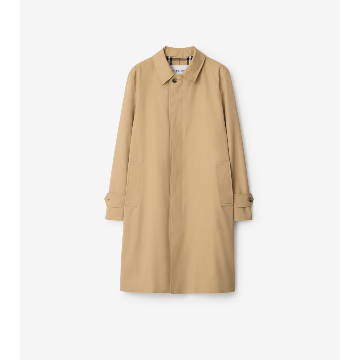 Burberry Long Beige Gabardine Car Coat In Flax
