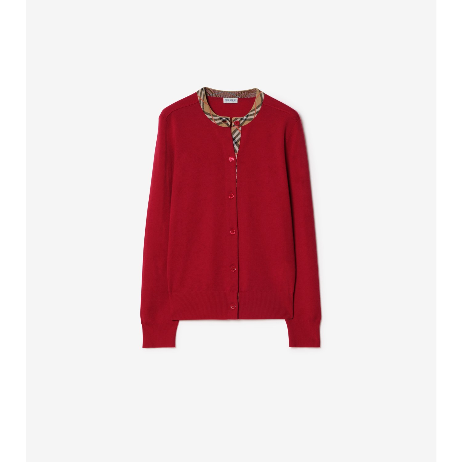 Check Trim Wool Cardigan