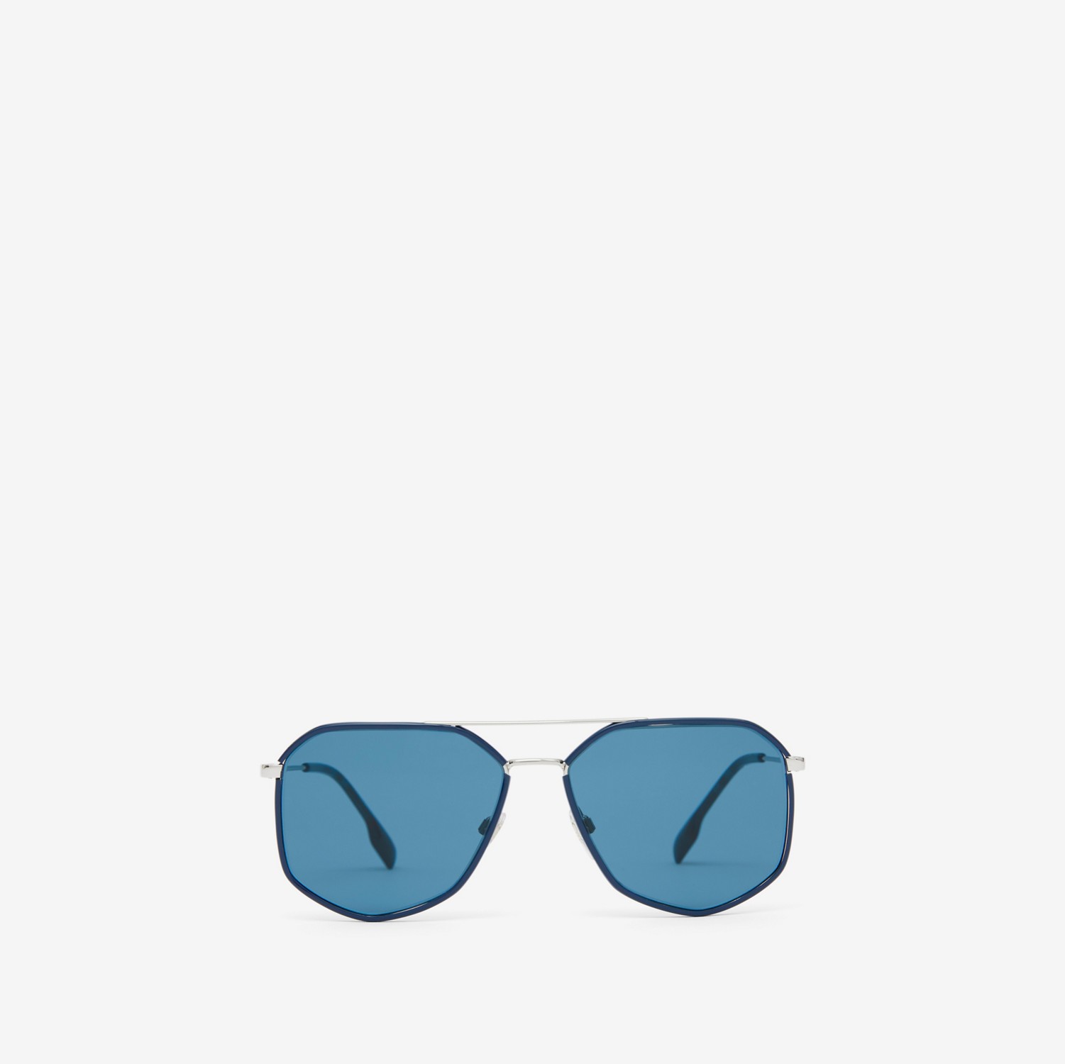 几何框太阳眼镜 (银蓝色) - 男士 | Burberry® 博柏利官网