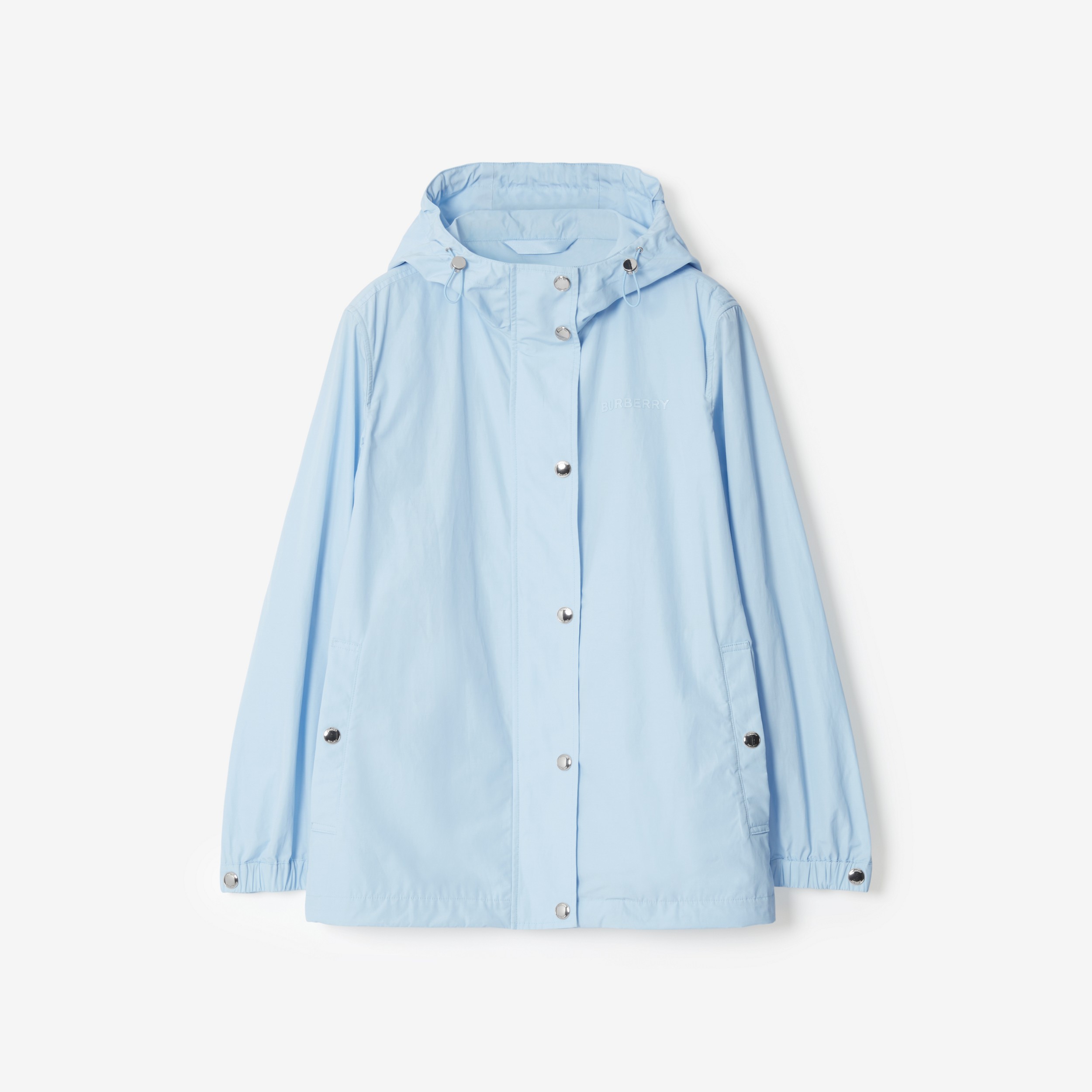 Logo Print Cotton Blend Hooded Jacket in Pale Blue - Women | Burberry® Official - 1