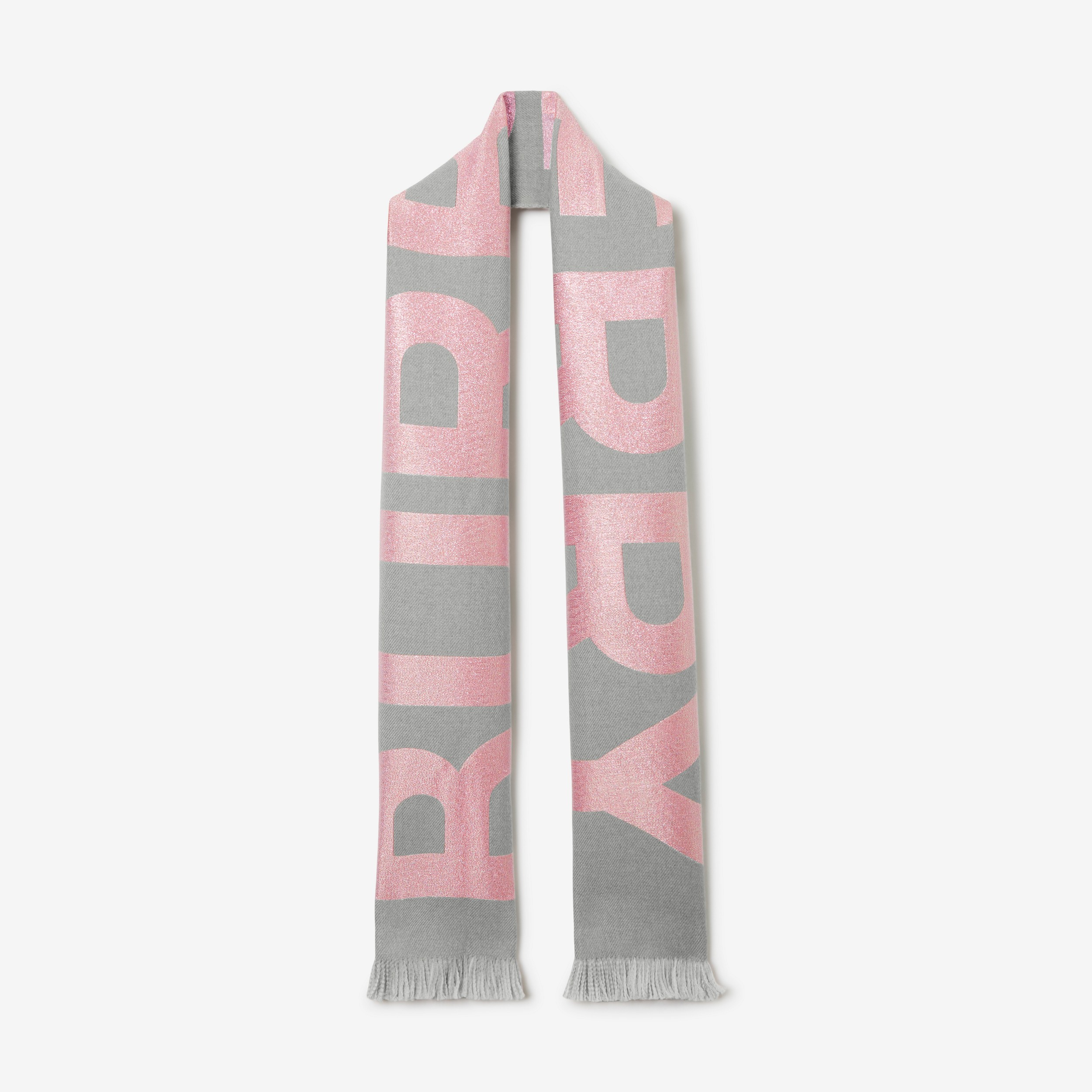 Schal aus Wollmischung mit Lamé-Logo (Grau/rosa) | Burberry® - 1