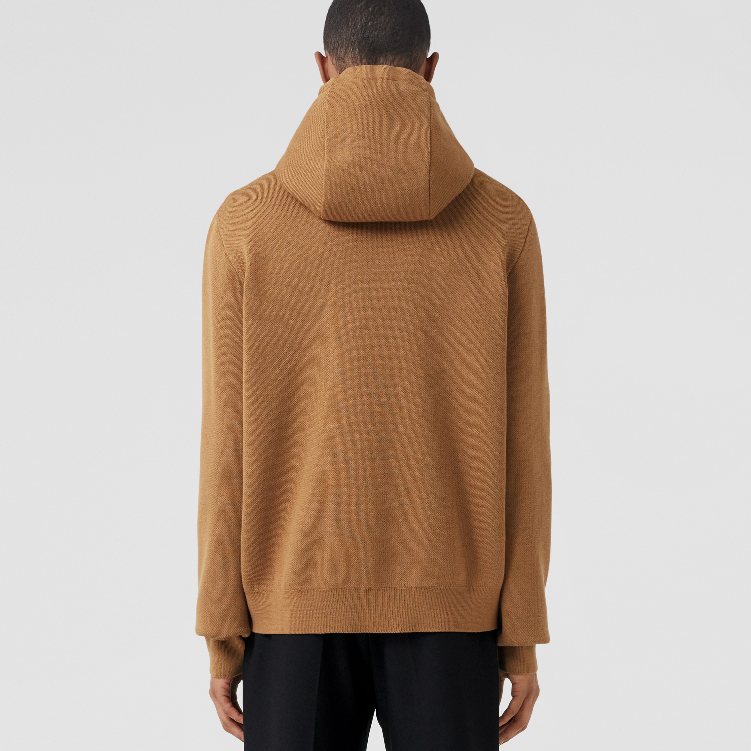 Logo Intarsia Wool Cotton Oversized Hoodie in Camel - Men | Burberry® Official - 3