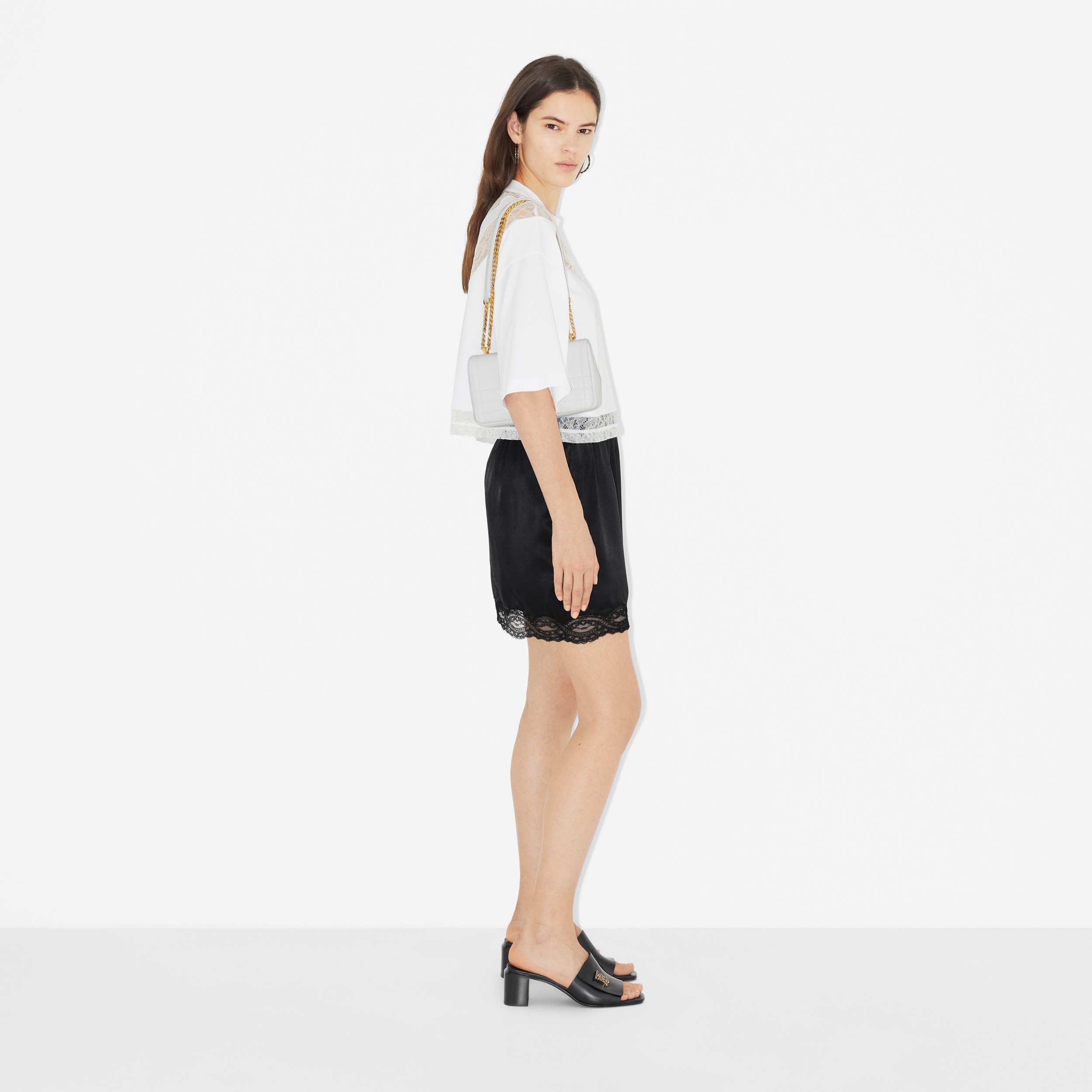 Top en algodón con paneles en malla y encaje (Blanco Óptico) - Mujer | Burberry® oficial - 3