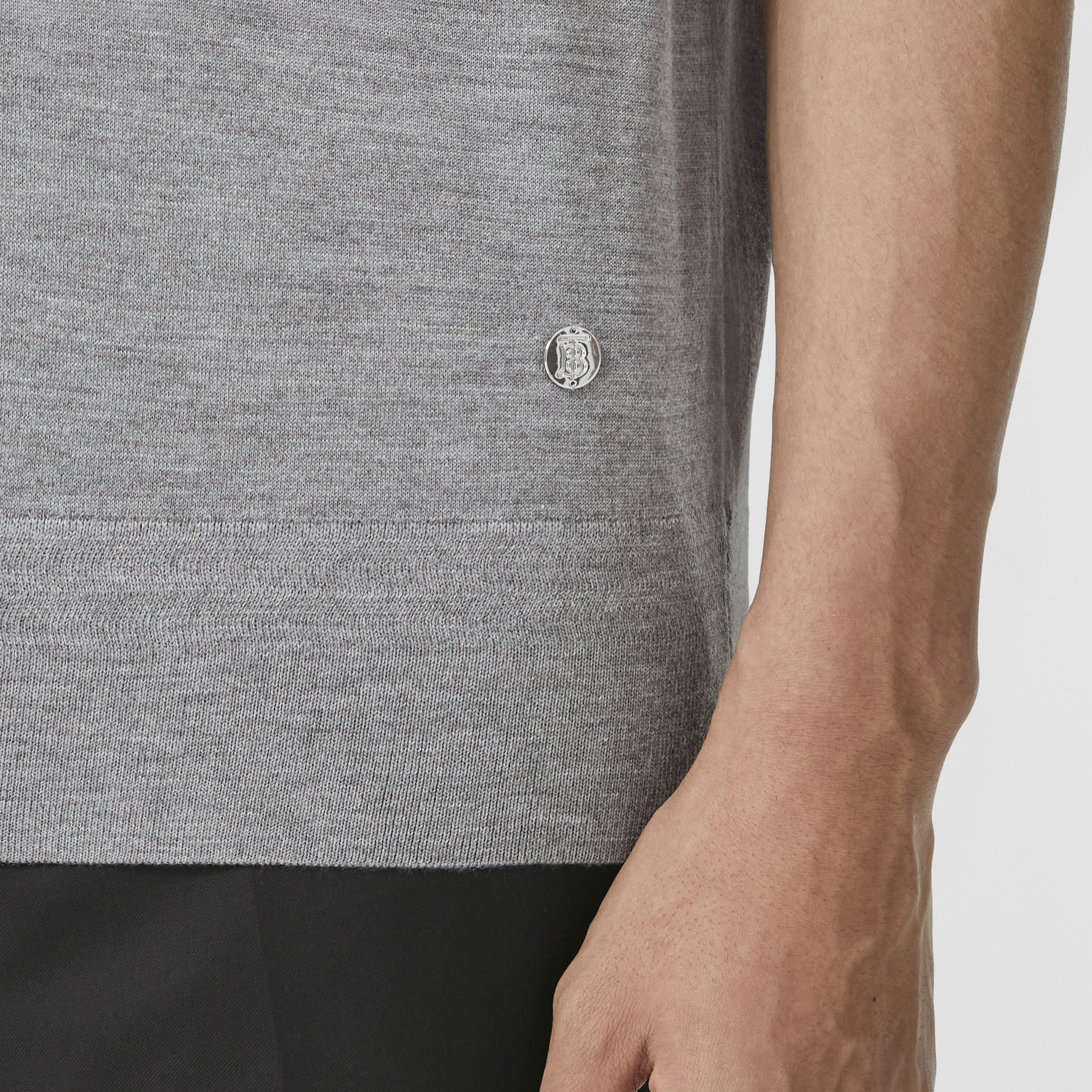 Monogram Motif Wool Silk Blend Polo Shirt in Ash Grey - Men | Burberry® Official - 2