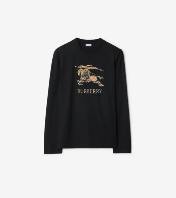 ロングスリーブ ナイトオンブレ コットンTシャツ (ブラック) - メンズ