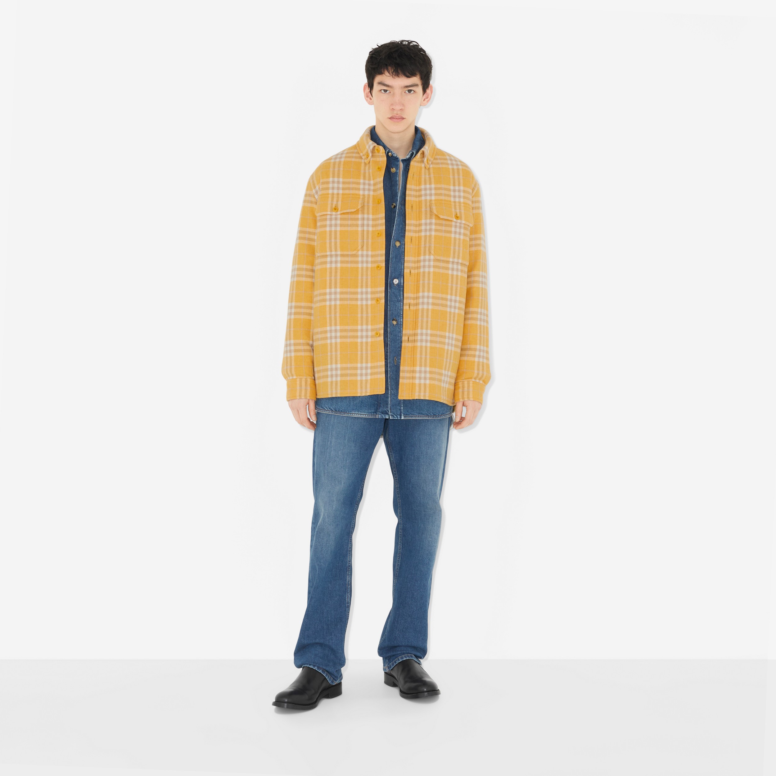Camisa overshirt de algodão e lã Check (Calêndula) - Homens | Burberry® oficial - 2