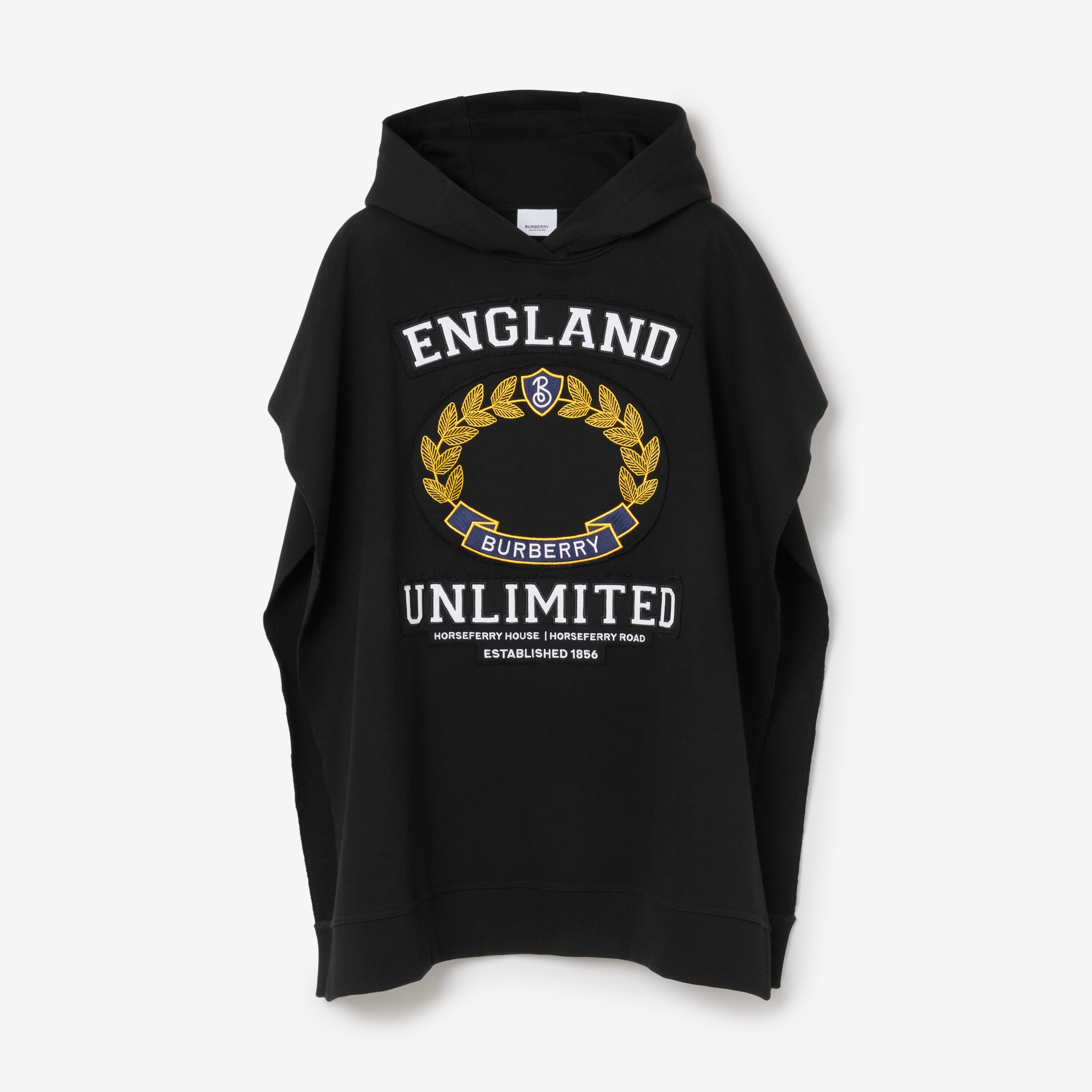 カレッジグラフィック コットン フーデッドポンチョ (ブラック