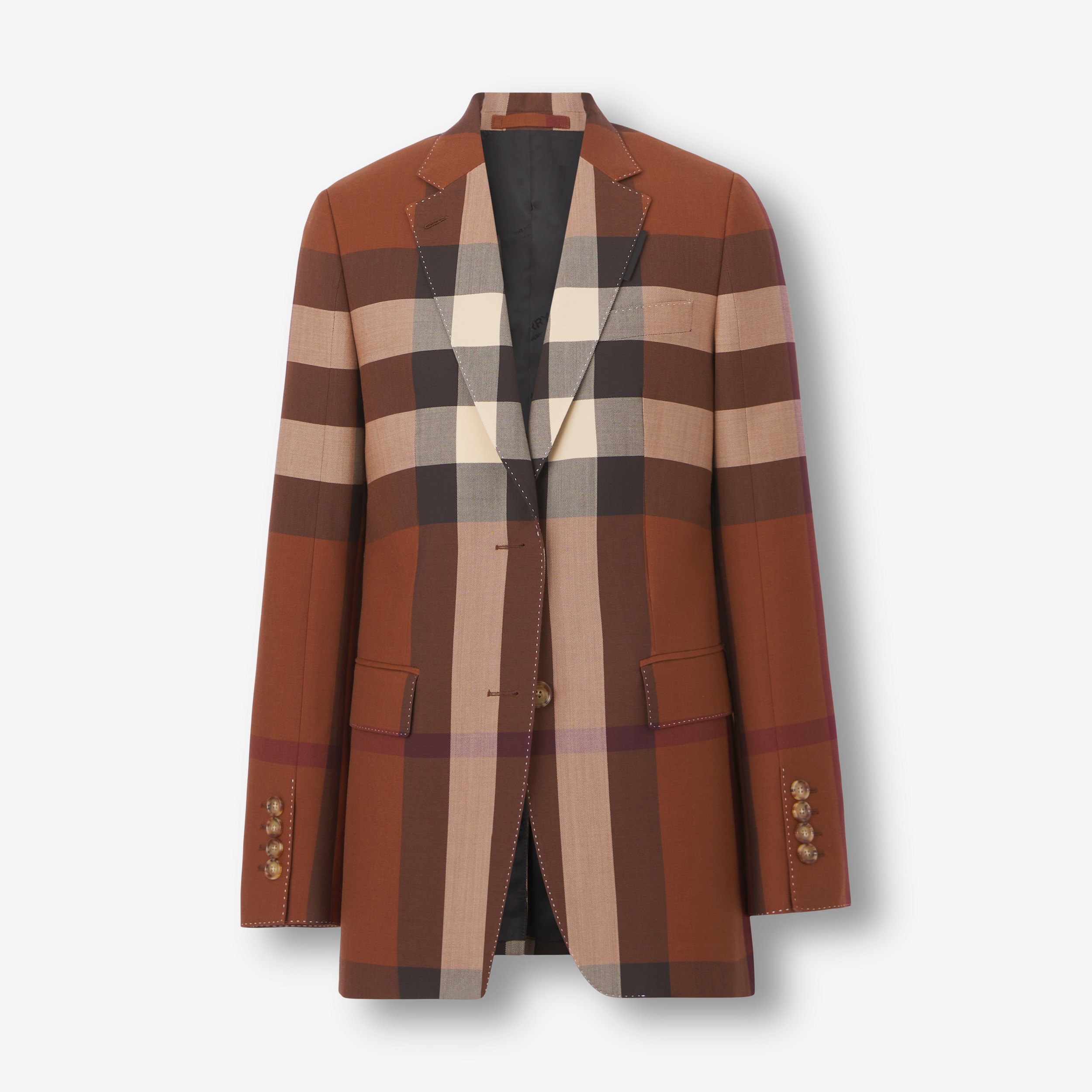 Exaggerated Check Wool Tailored Jacket in Dark Birch Brown - Women | Burberry® Official - 1