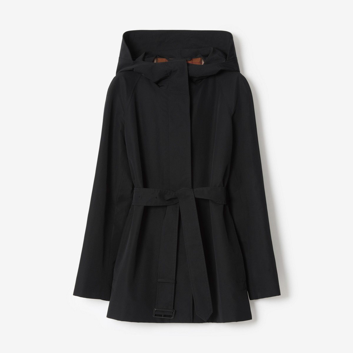 Burberry Technical Cotton Faille Hooded Car Coat In Black