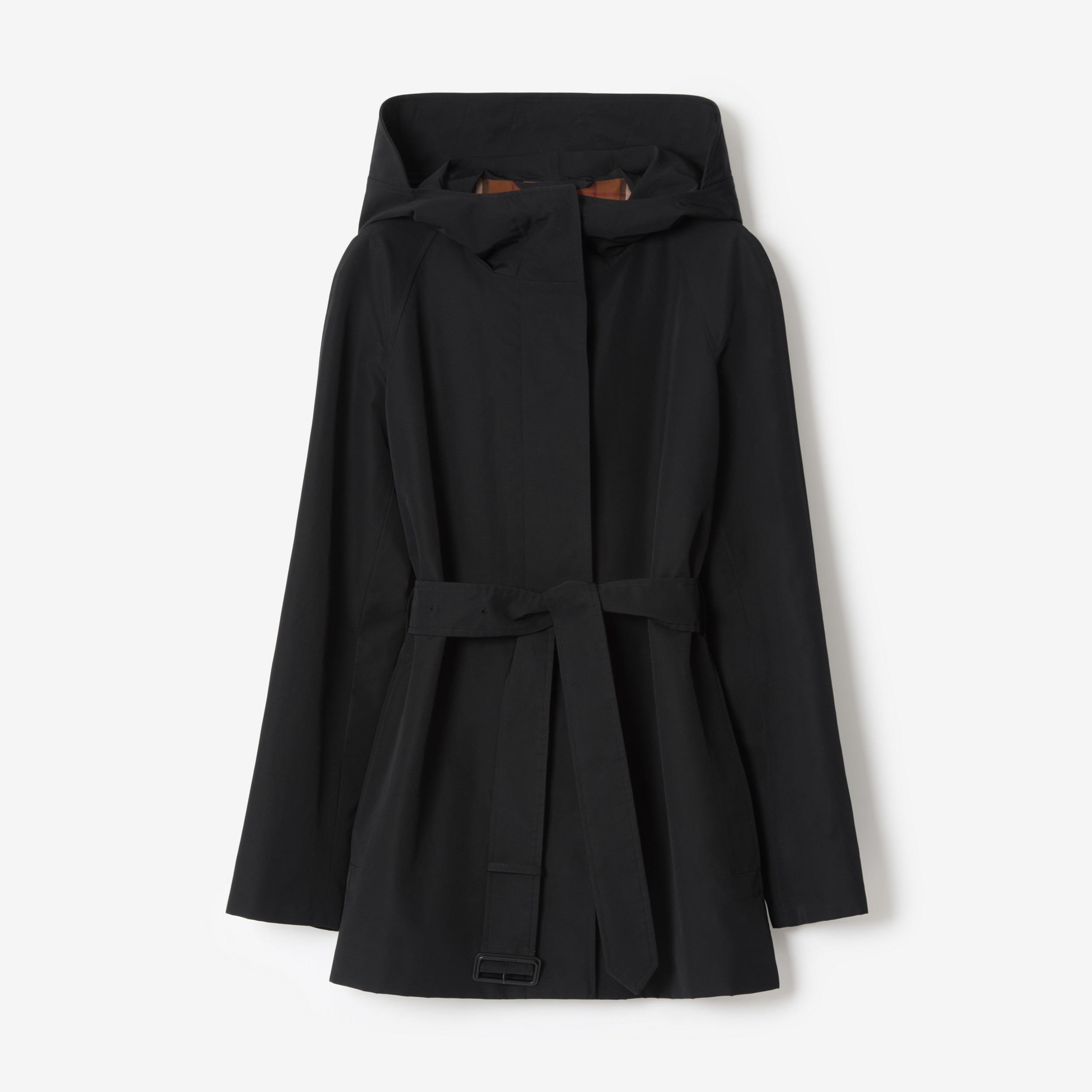 Technical Cotton Faille Hooded Car Coat in Black - Women | Burberry® Official - 1