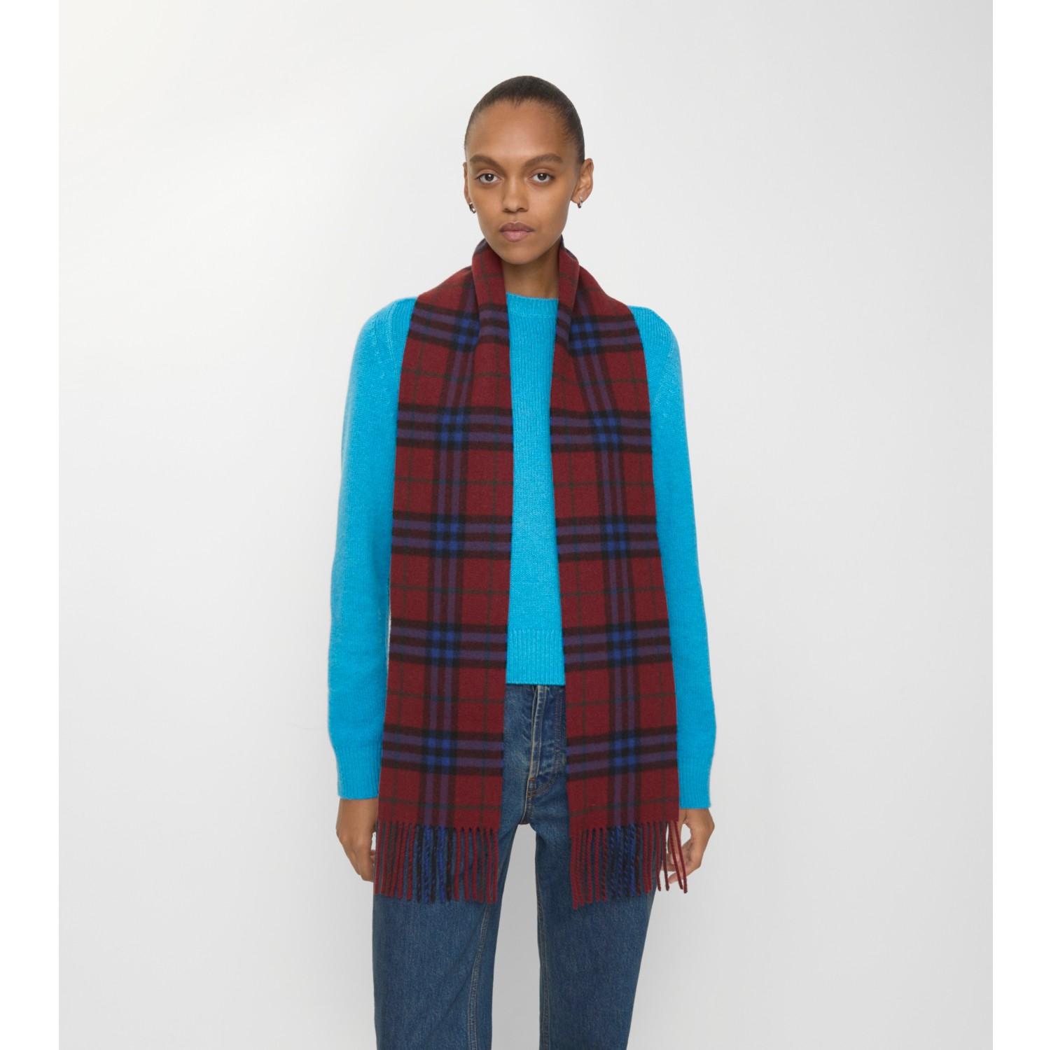 Narrow Check Cashmere Scarf