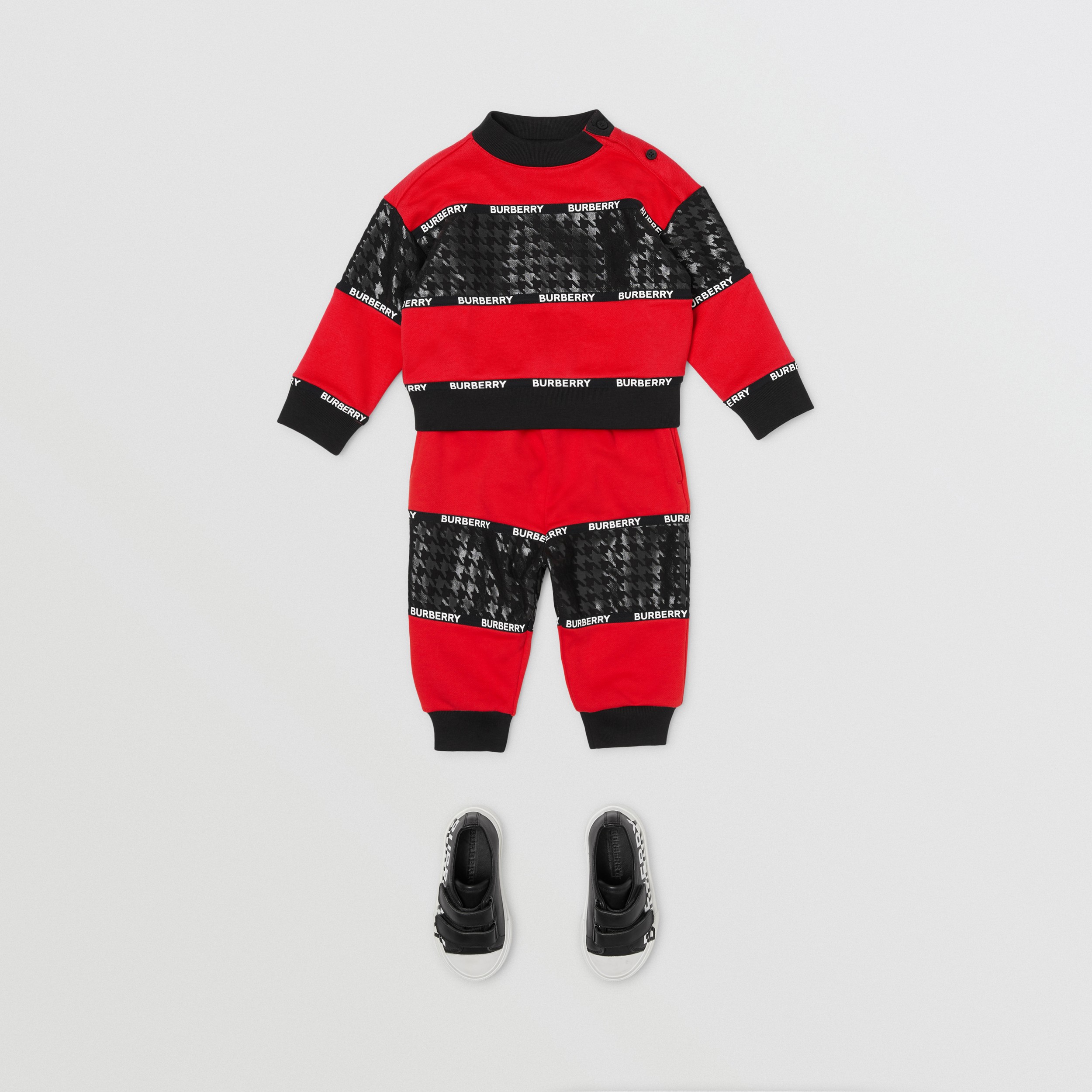 Houndstooth Check Panel Cotton Jogging Pants in Bright Red - Children | Burberry United States