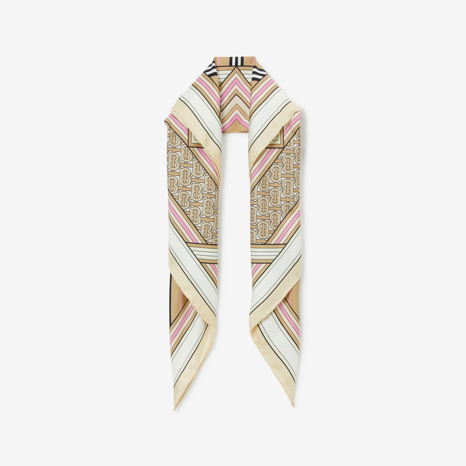 Pañuelo cuadrado en seda con estampado de montaje (Beige/rosa Pálido) | Burberry® oficial