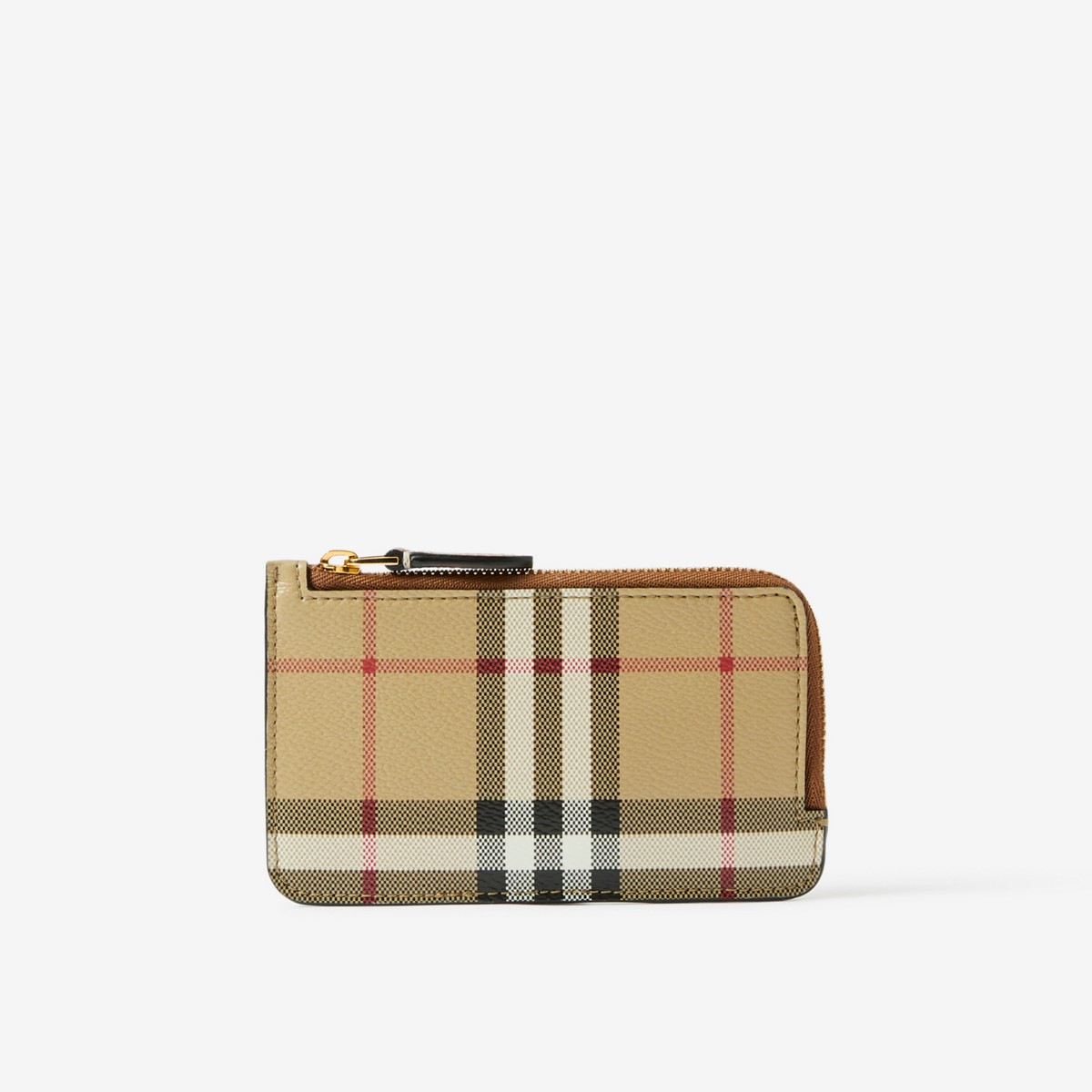Shop Burberry Check Zip Card Case In Archive Beige