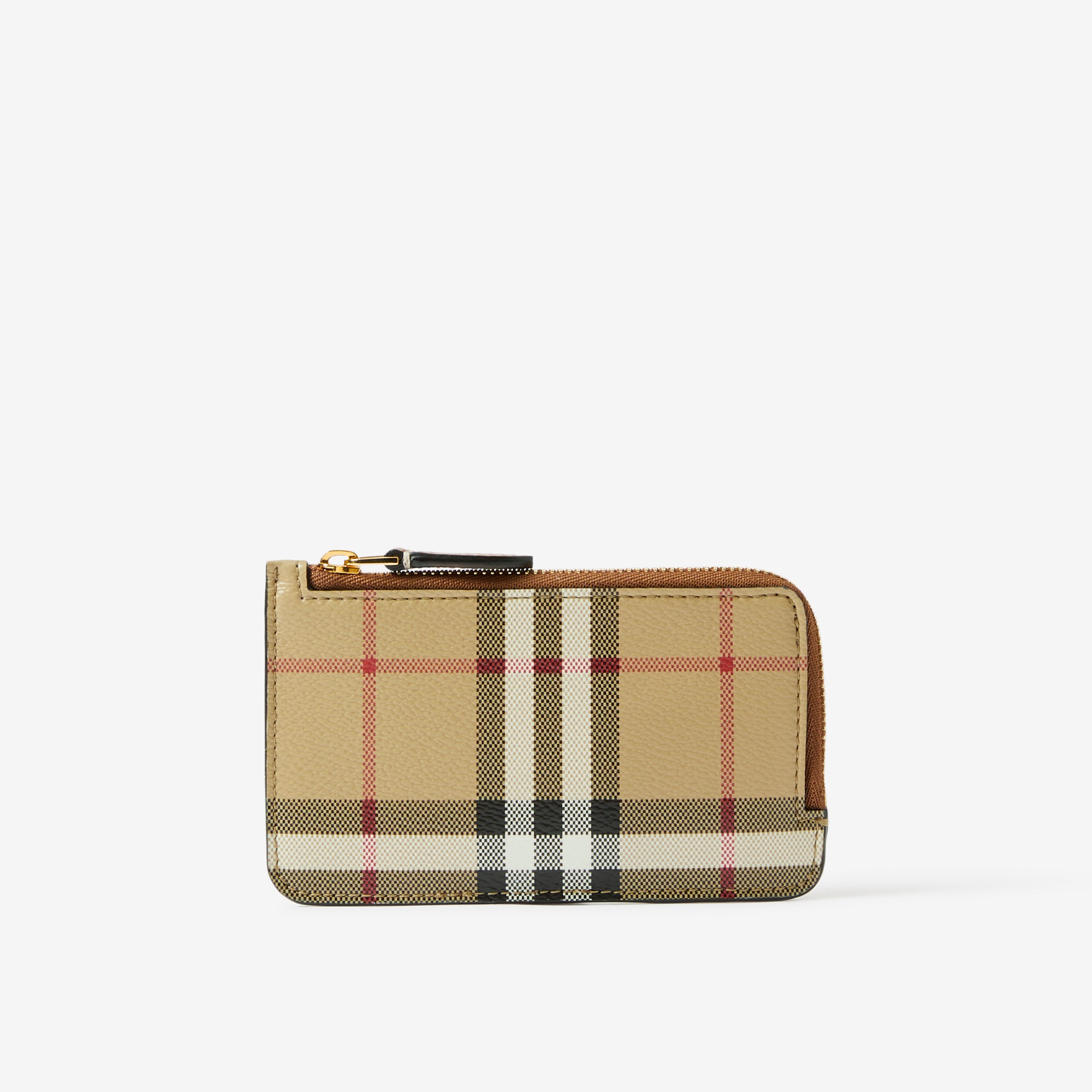Check and Leather Zip Card Case in Archive Beige - Women | Burberry® Official - 1