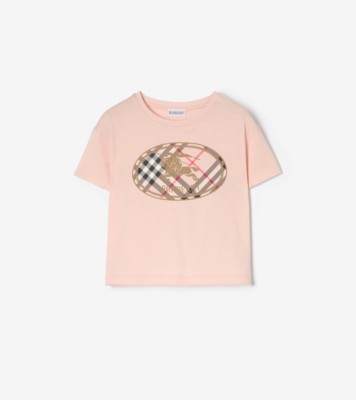 Check Knight Stamp Cotton T-shirt in Bouquet pink | Burberry® Official